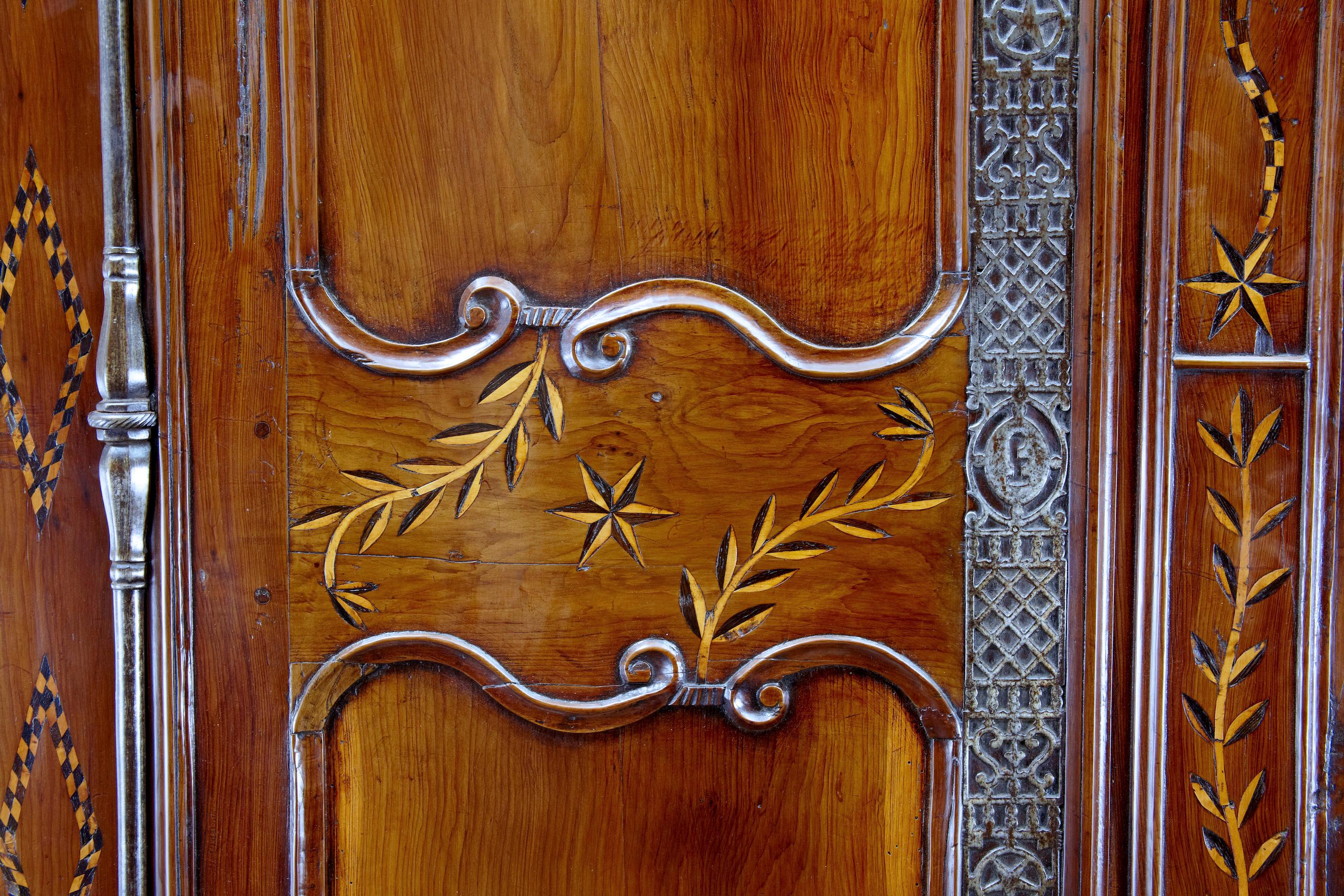 Rustic 18th Century Carved French Yew Wood and Chestnut Armoire