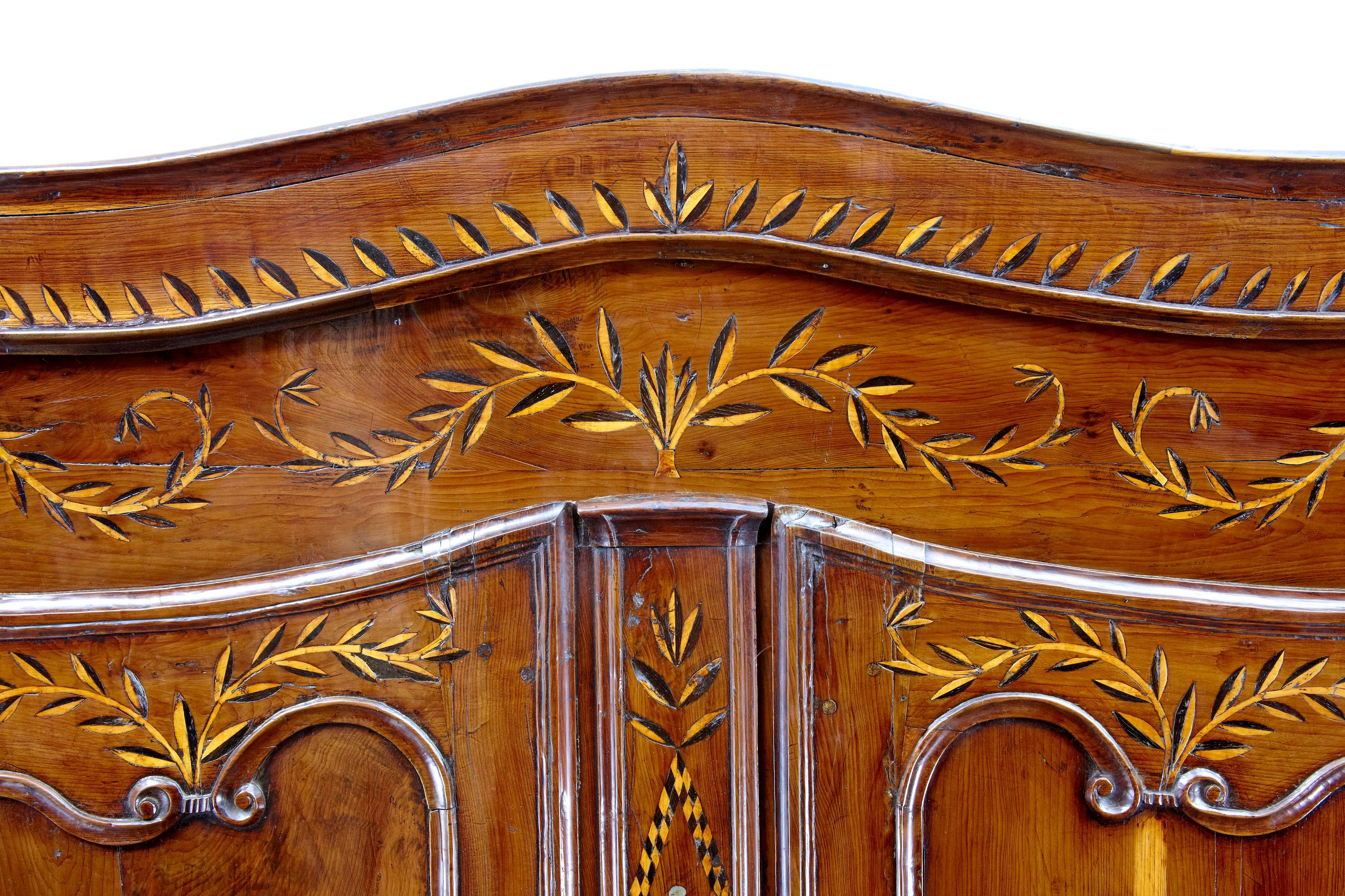 Inlay 18th Century Carved French Yew Wood and Chestnut Armoire
