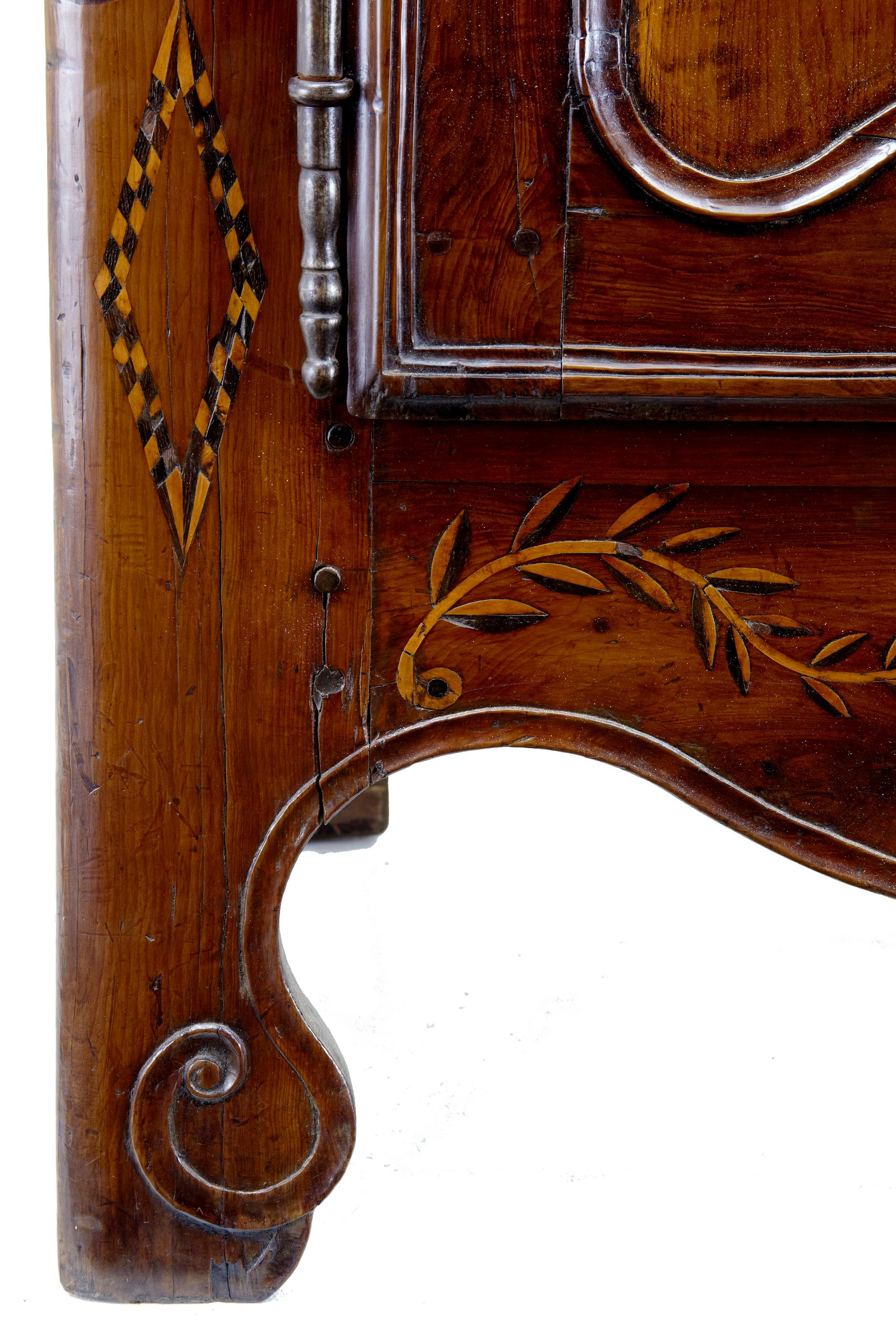 18th Century Carved French Yew Wood and Chestnut Armoire 2