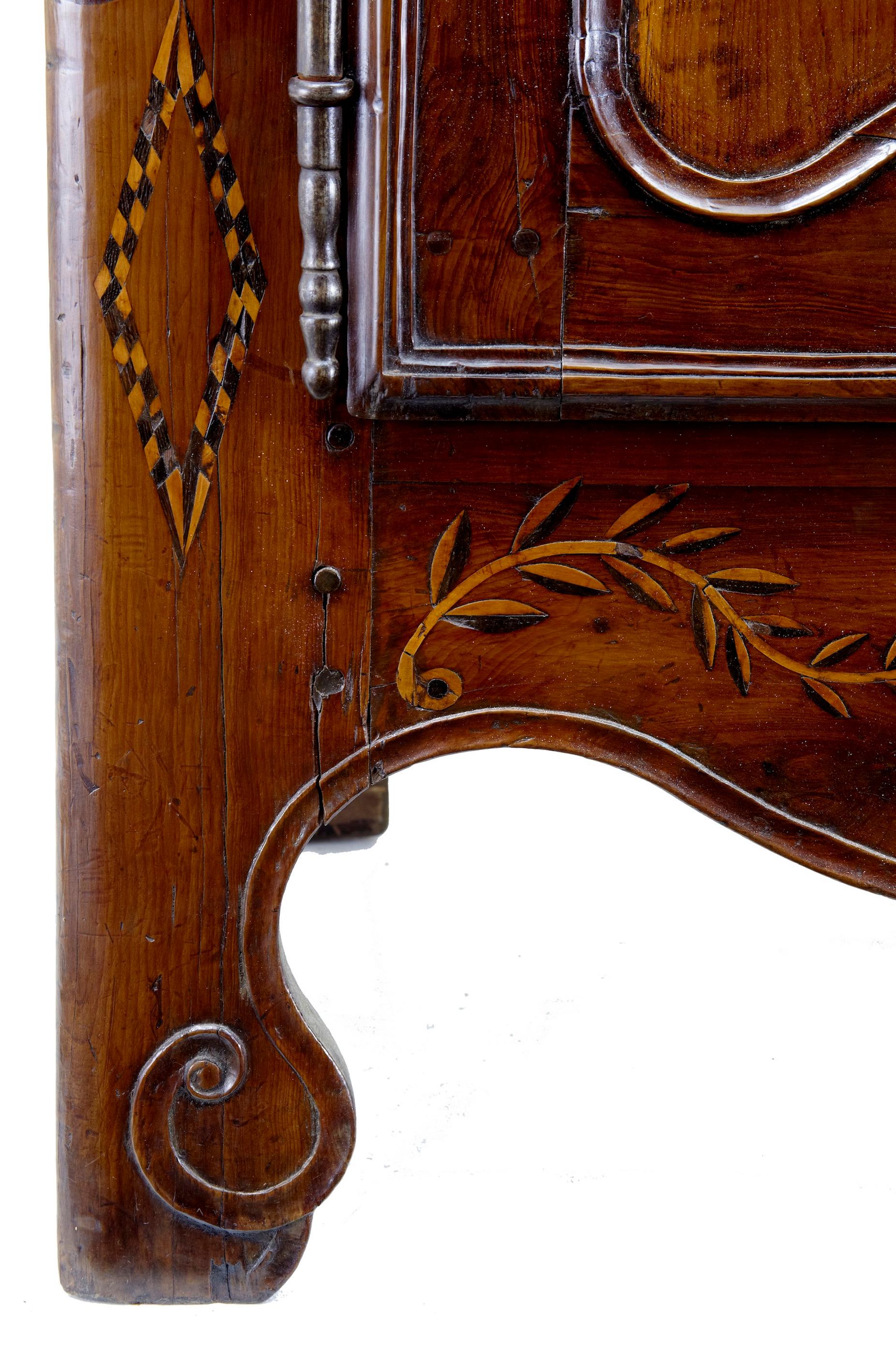 18th Century Carved French Yew Wood and Chestnut Armoire For Sale 1