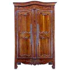 18th Century Carved French Yew Wood and Chestnut Armoire