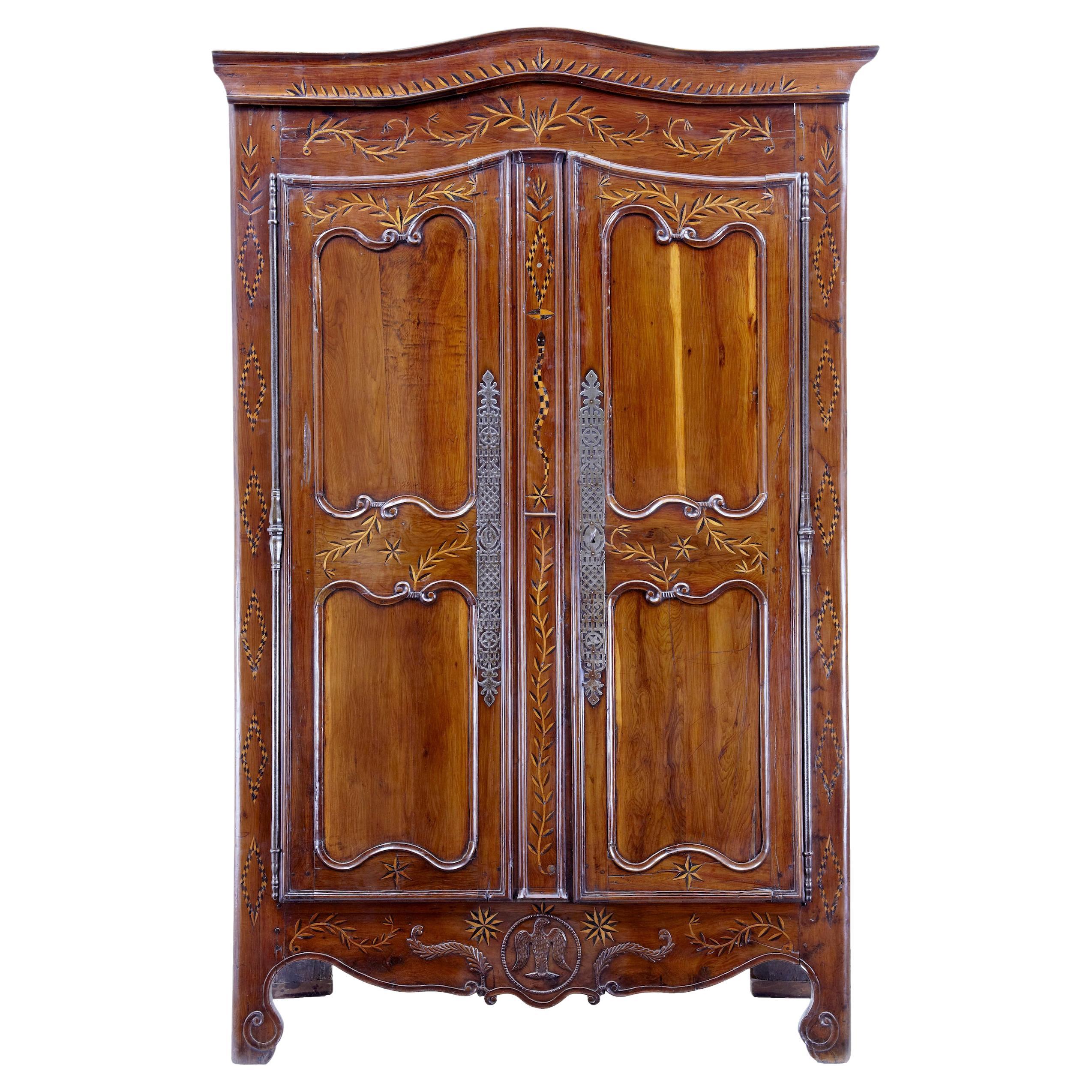 18th Century Carved French Yew Wood and Chestnut Armoire For Sale