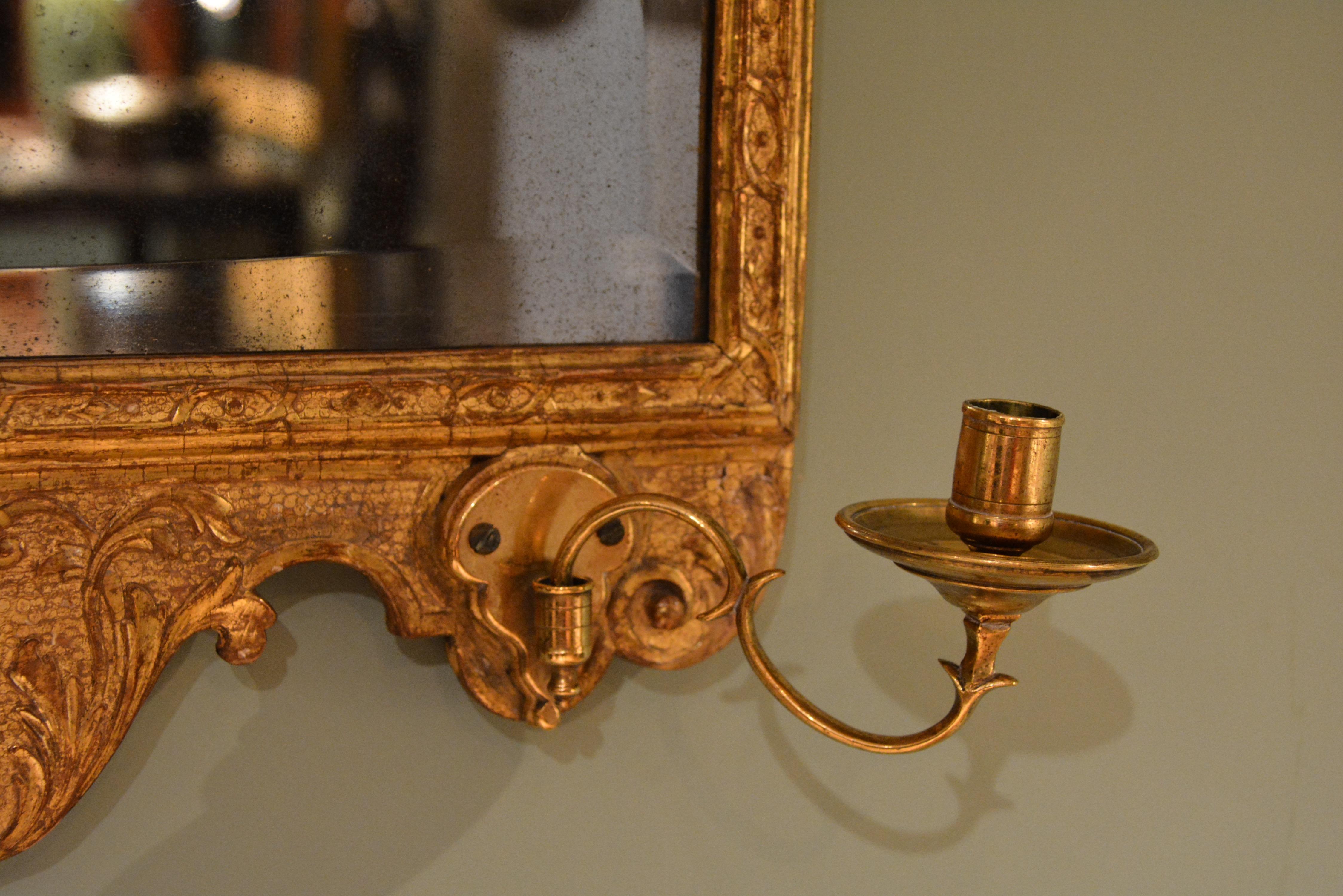 British 18th Century Carved Gilt Gesso Mirror with Candle sconces For Sale