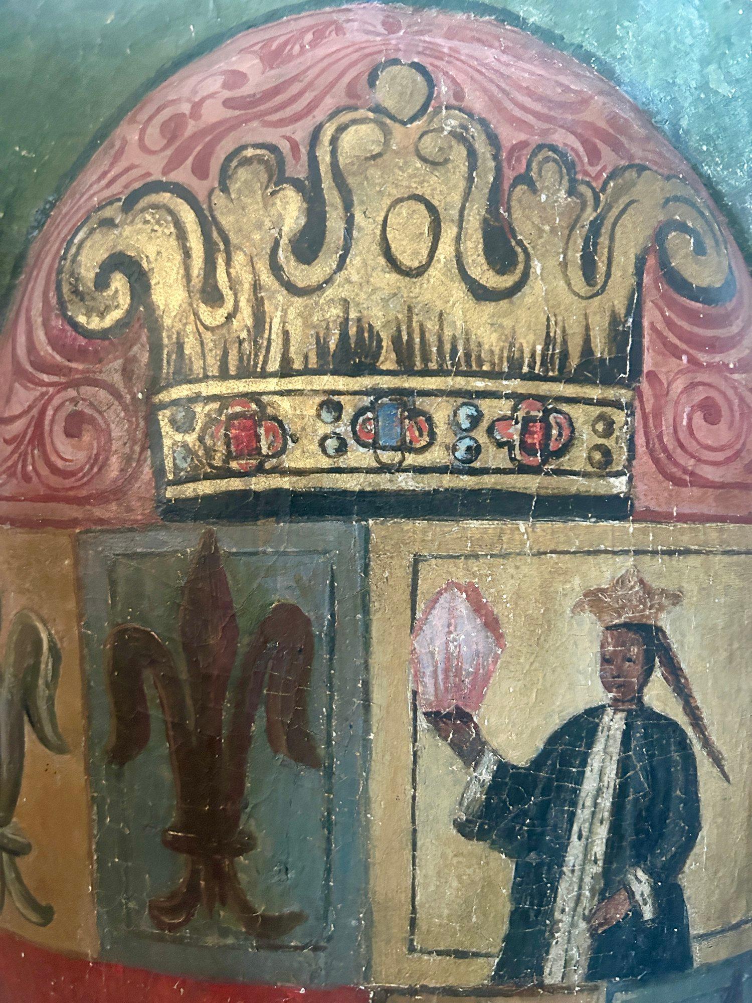XVIIIe siècle Plaque de cartouche du 18ème siècle sculptée, dorée et polychromée avec armoiries en vente