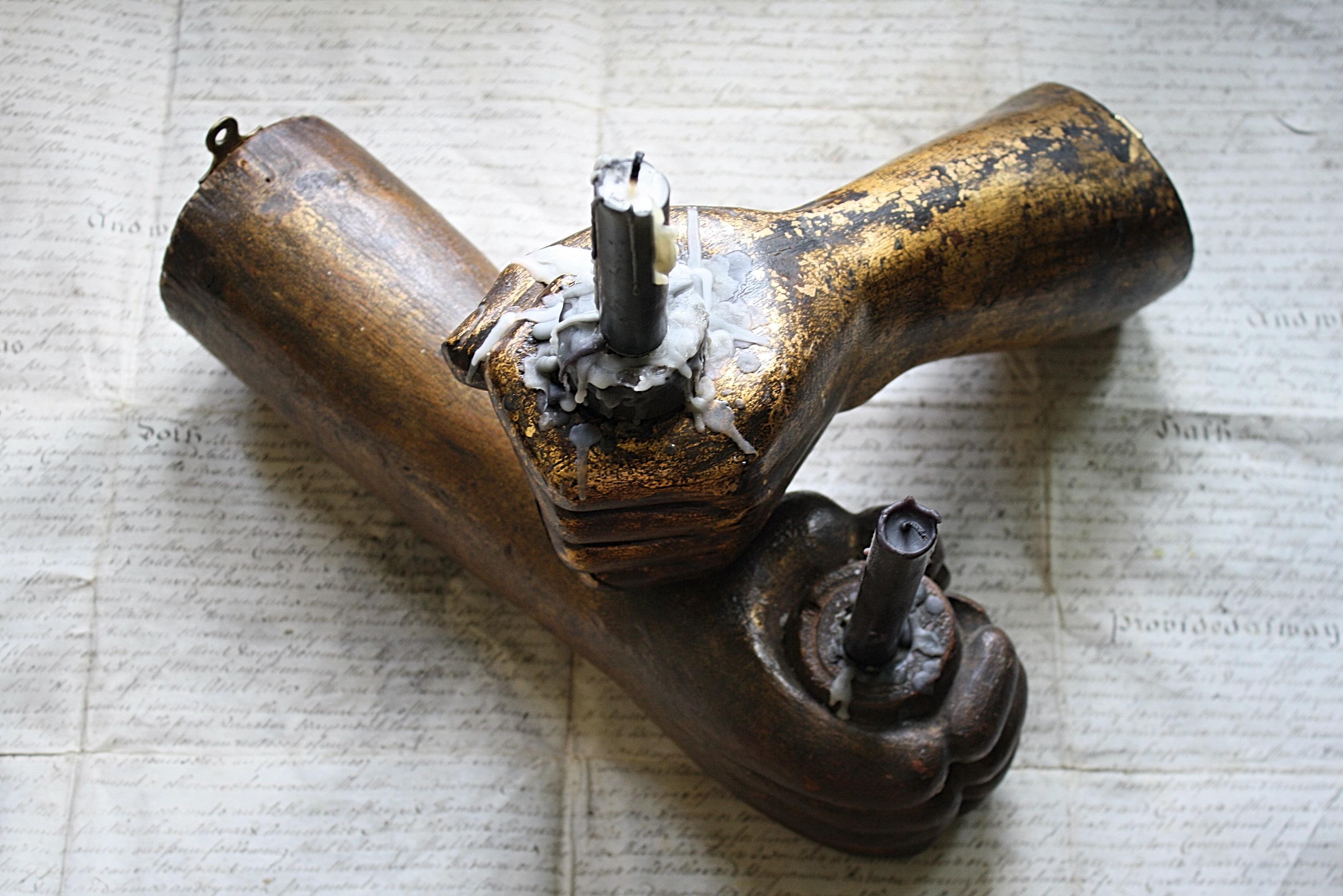 18th Century, Carved & Gilt Wall Sconces Lion Paw, Human Fist Ship Flag Mount  For Sale 5