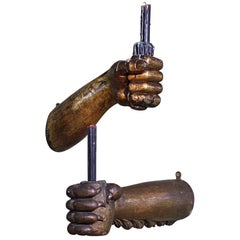 18th Century, Carved & Gilt Wall Sconces Lion Paw, Human Fist Ship Flag Mount