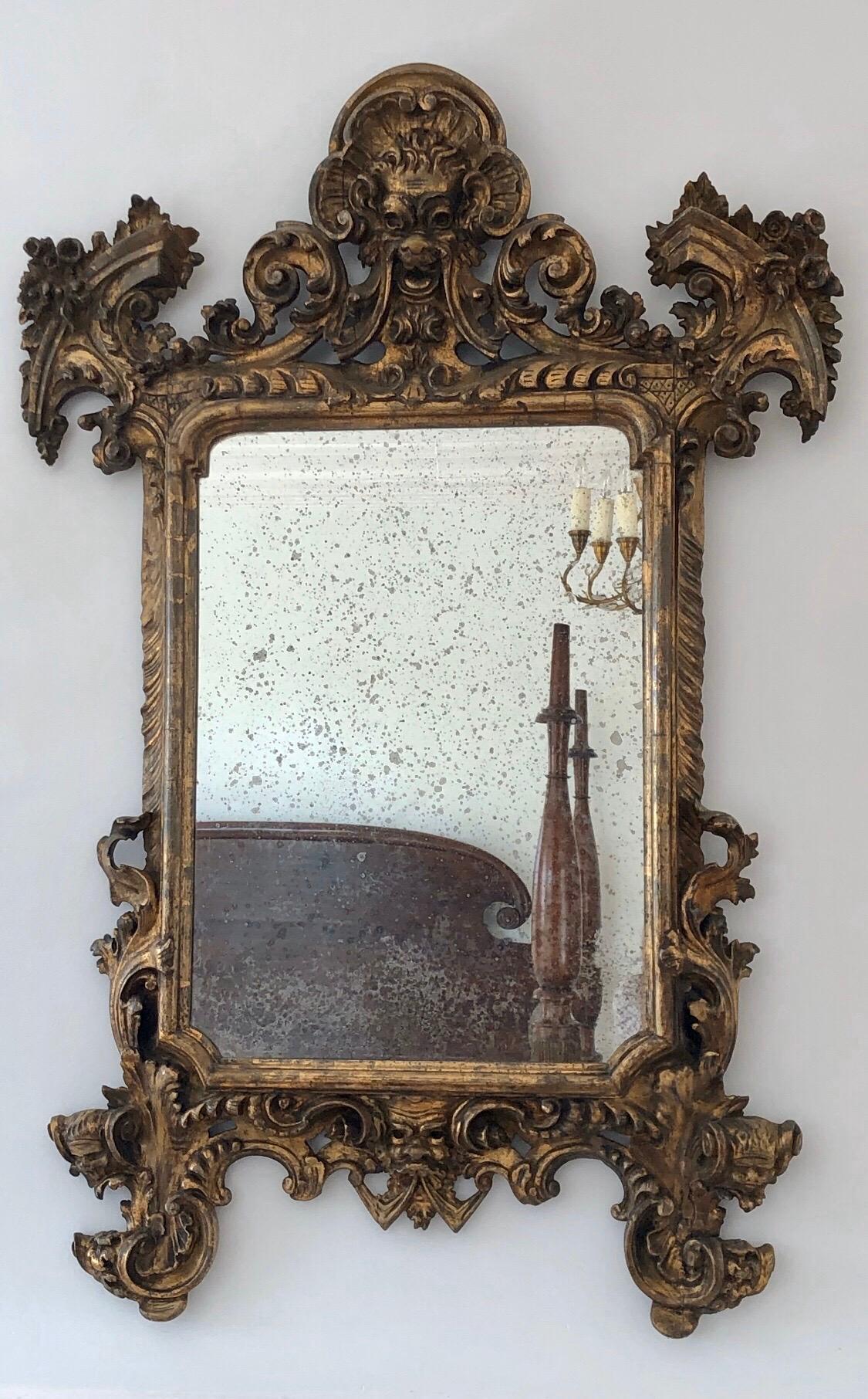 18th Century Carved Giltwood Baroque Italian Mirror For Sale 7