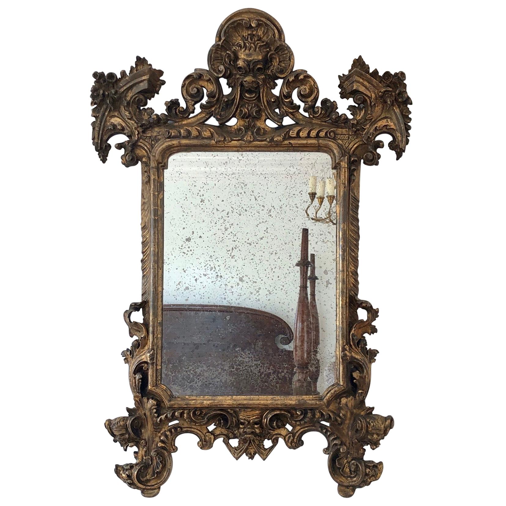 18th Century Carved Giltwood Baroque Italian Mirror For Sale