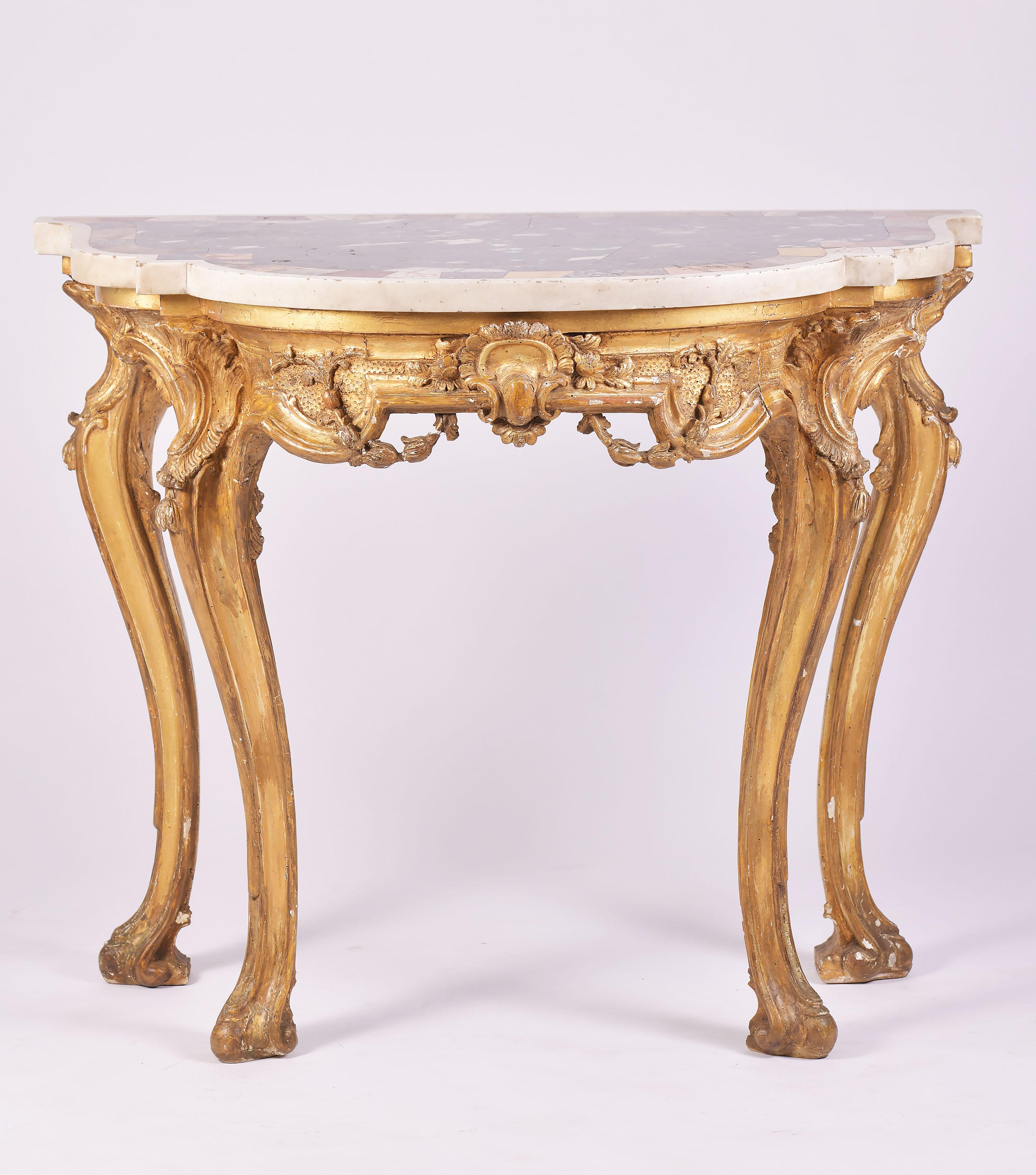 18th Century Carved Giltwood Console Table with Specimen Marble Top 7