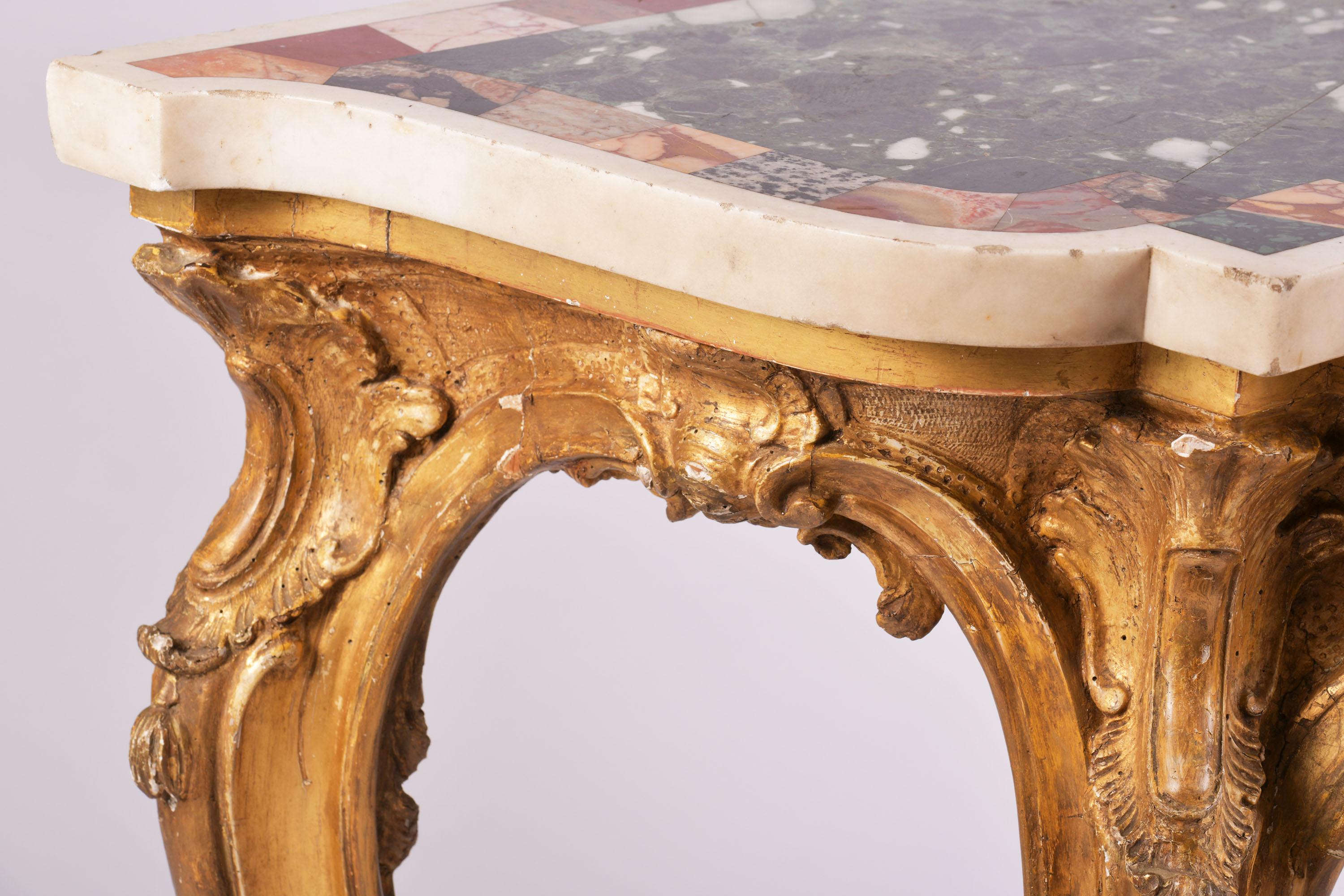 18th Century Carved Giltwood Console Table with Specimen Marble Top 5
