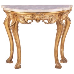 18th Century Carved Giltwood Console Table with Specimen Marble Top
