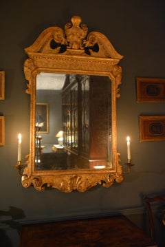 18th Century Carved Giltwood Gesso Mirror with Candle Sconces