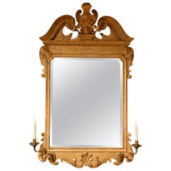 18th Century Carved Giltwood Gesso Mirror with Candle Sconces
