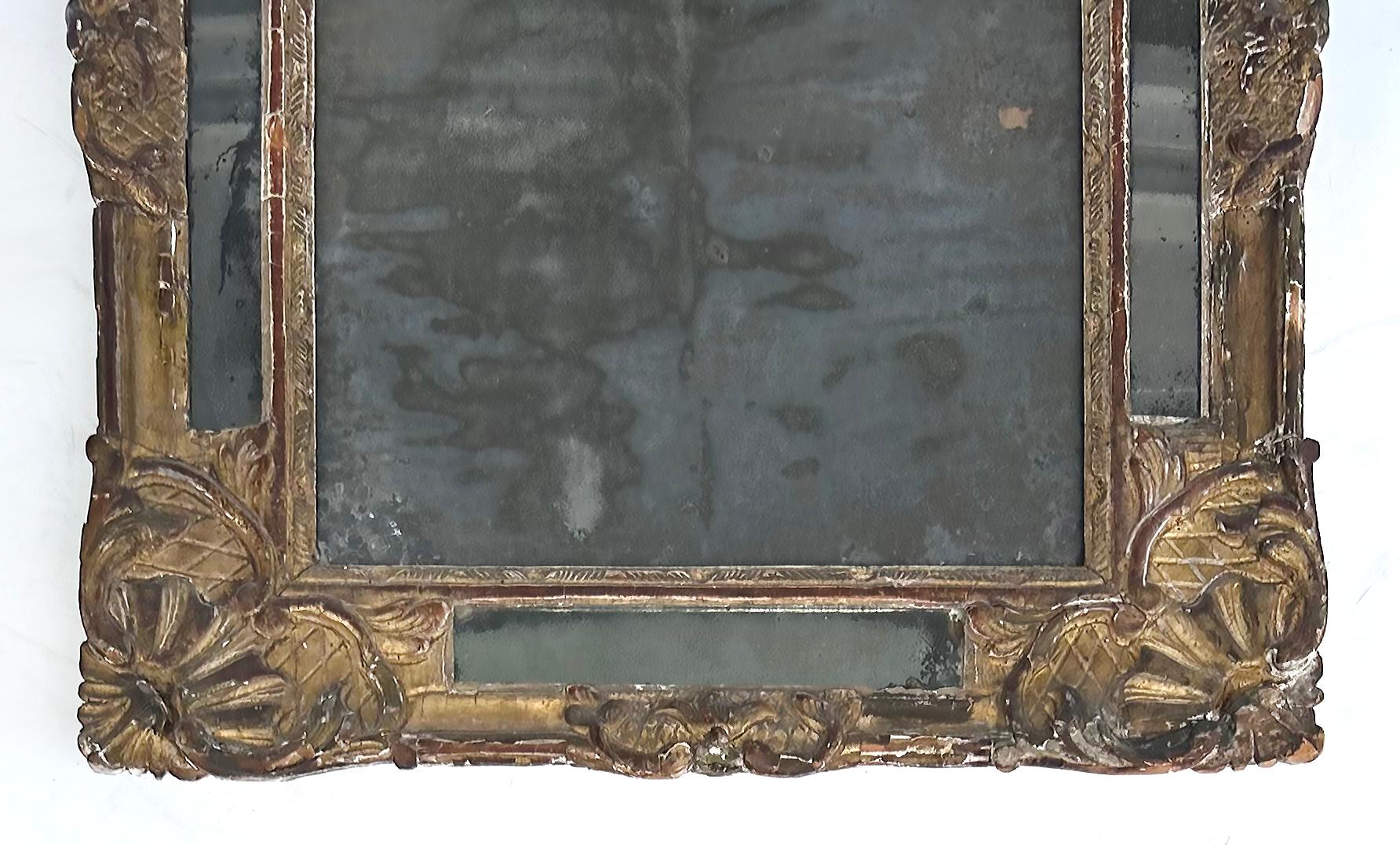 French 18th Century Carved Giltwood Gesso Provençal Mercury Mirror, Original Gilding