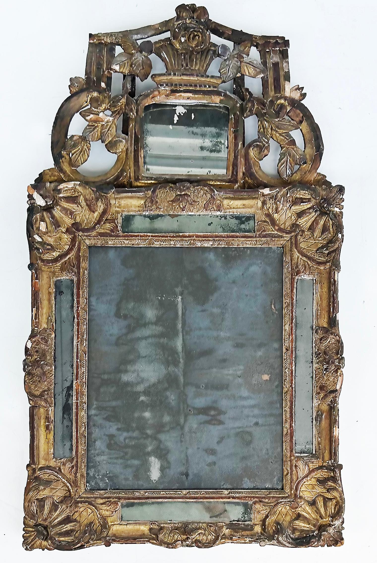 18th Century Carved Giltwood Gesso Provençal Mercury Mirror, Original Gilding In Fair Condition In Miami, FL