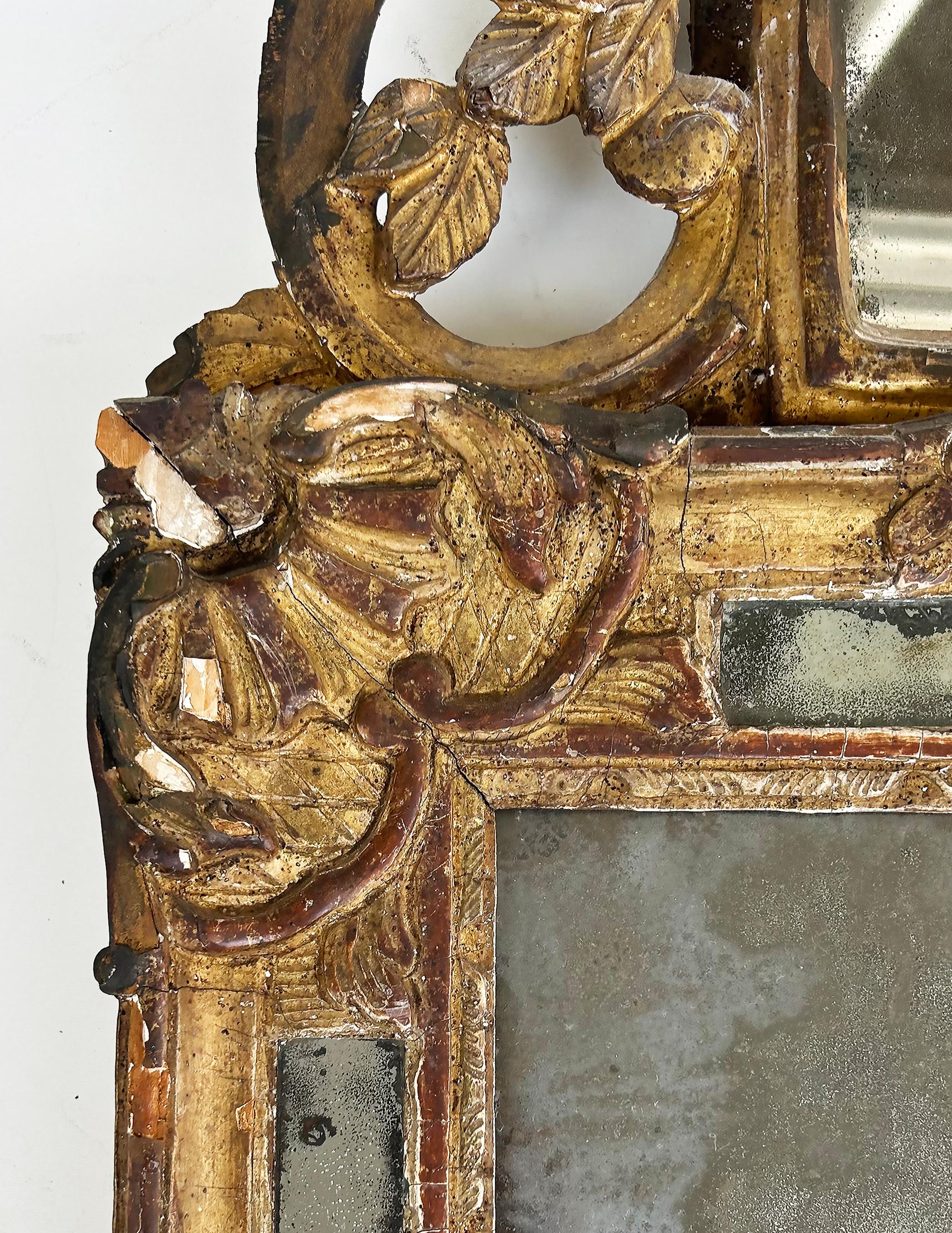 18th Century Carved Giltwood Gesso Provençal Mercury Mirror, Original Gilding 1