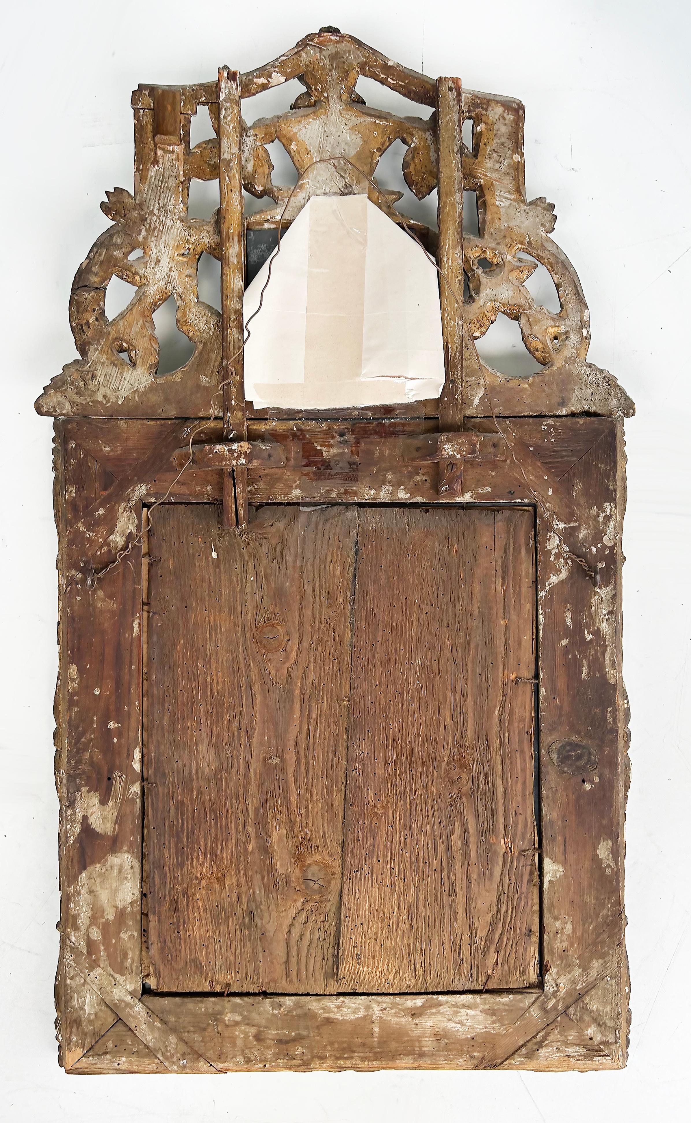 18th Century Carved Giltwood Gesso Provençal Mercury Mirror, Original Gilding 2