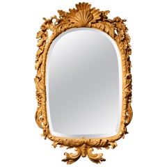 18th Century Carved Giltwood Mirror of Unusual Form with Shell Cresting