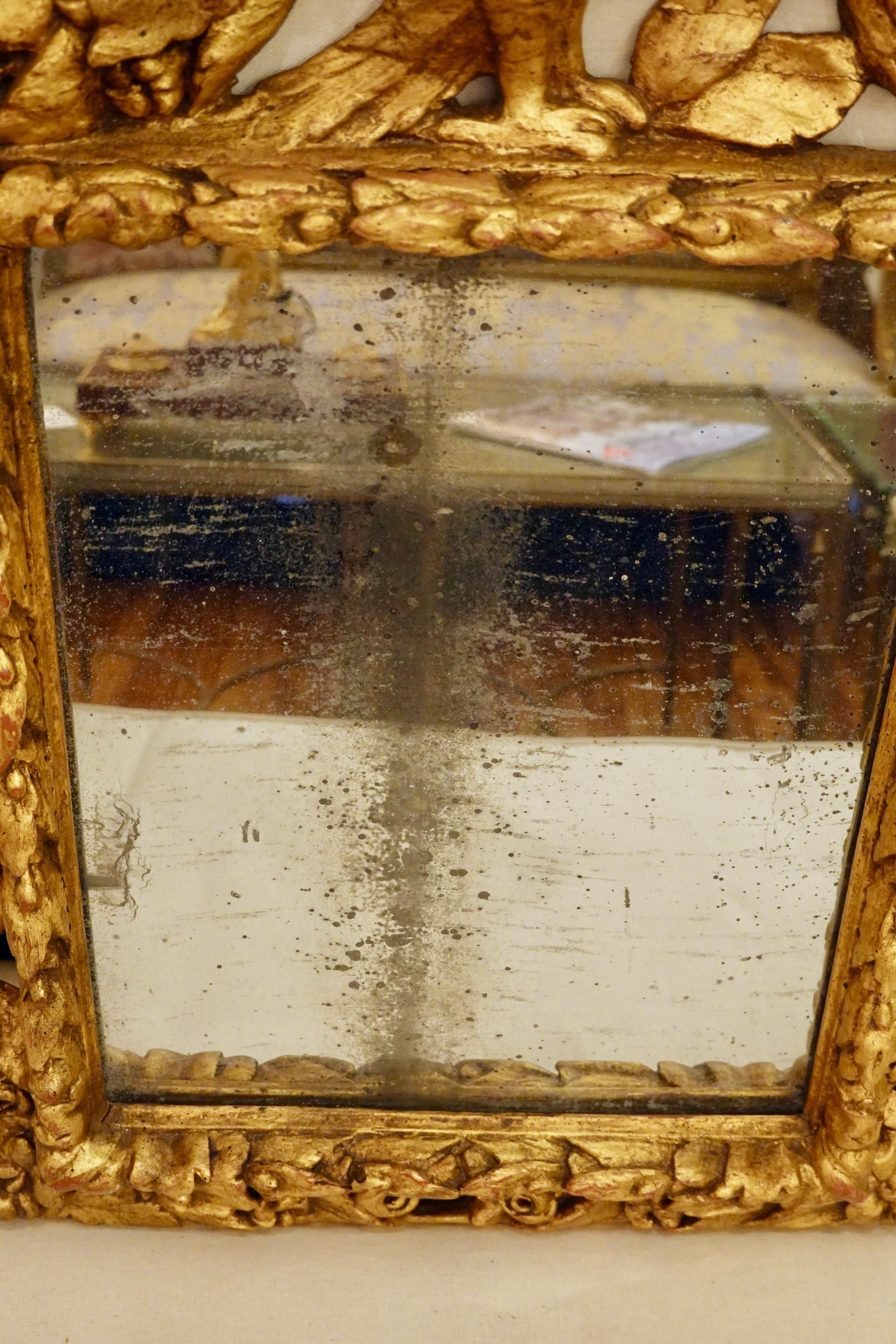 Spiegel aus geschnitztem vergoldetem Holz mit Adler:: Rosen und Blättern aus dem 18. Jahrhundert (Italienisch) im Angebot