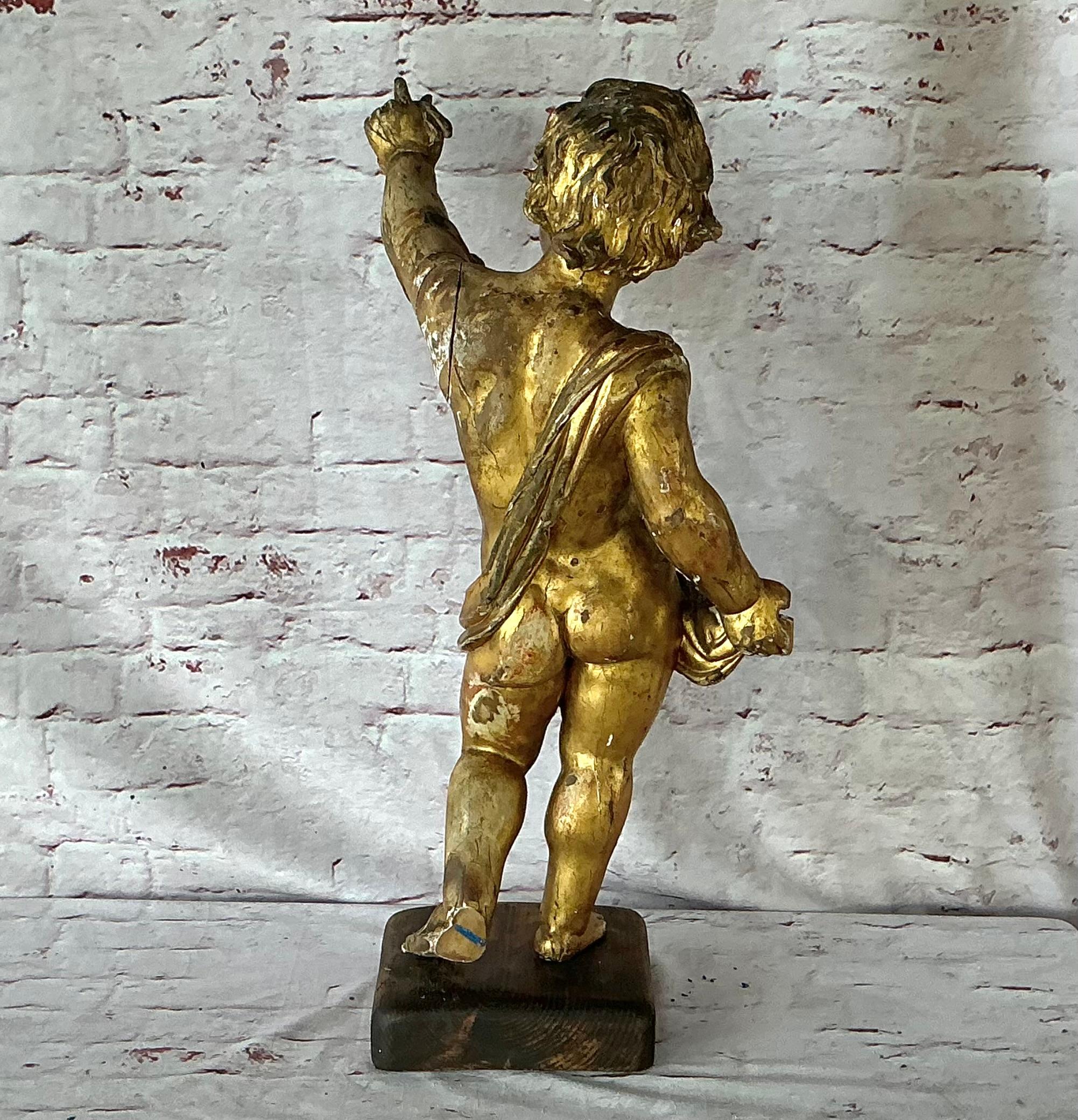 18th Century Carved Giltwood Putti Figure on Stand For Sale 1