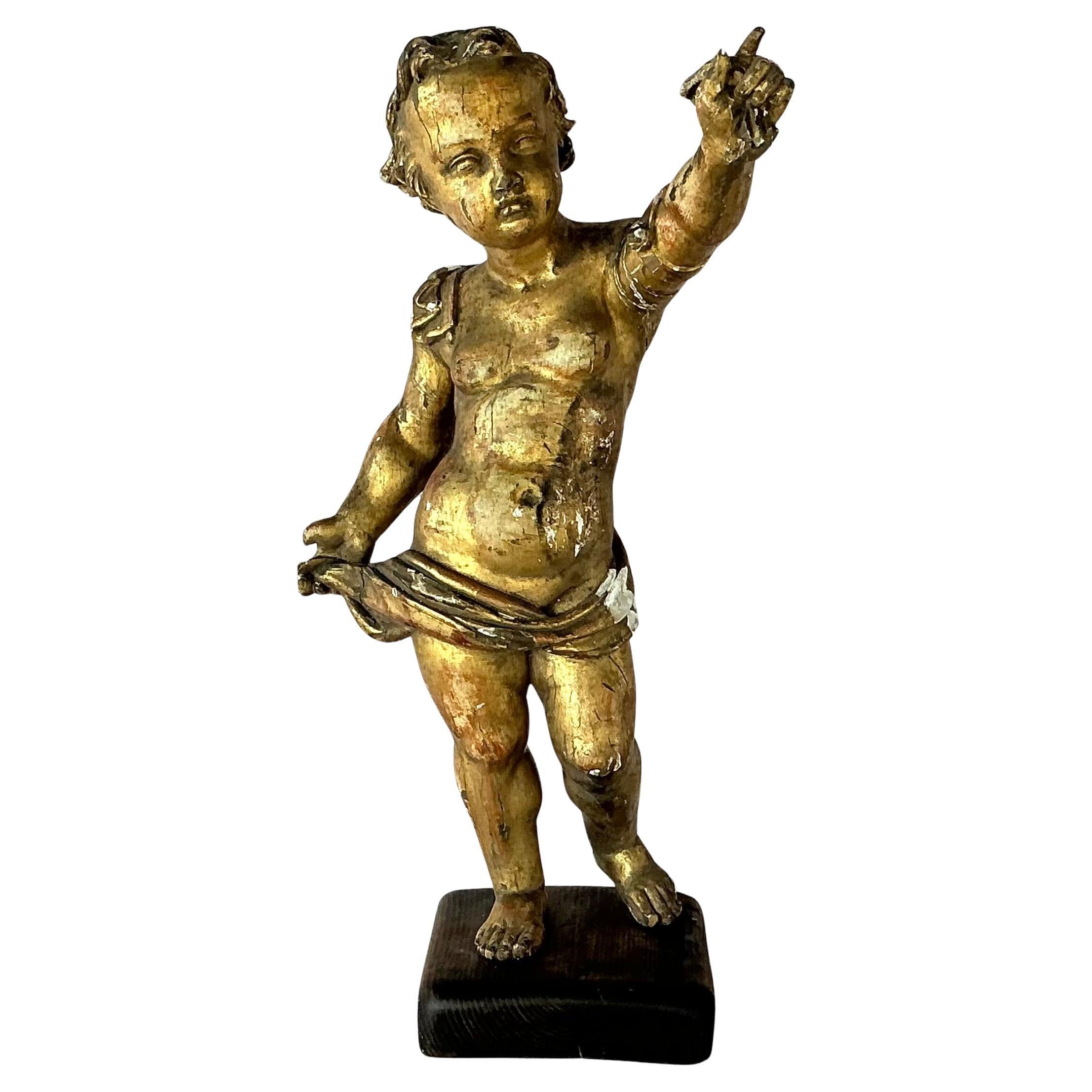 18th Century Carved Giltwood Putti Figure on Stand For Sale 2