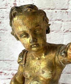 18th Century Carved Giltwood Putti Figure on Stand