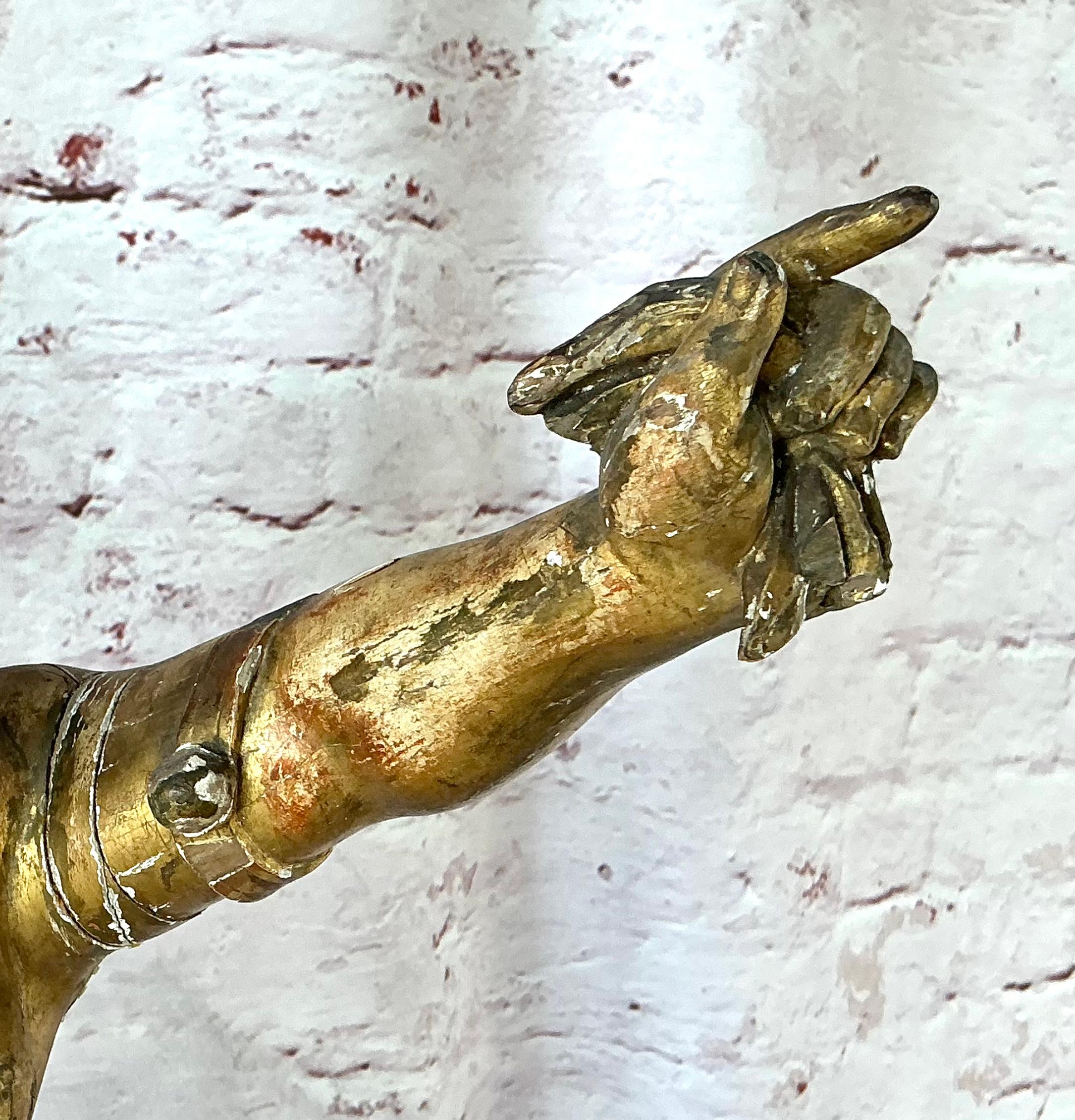 18th Century Carved Giltwood Putti Figure on Stand In Fair Condition For Sale In Bradenton, FL