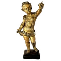 Figura di putti in legno dorato intagliato del XVIII secolo su stativo