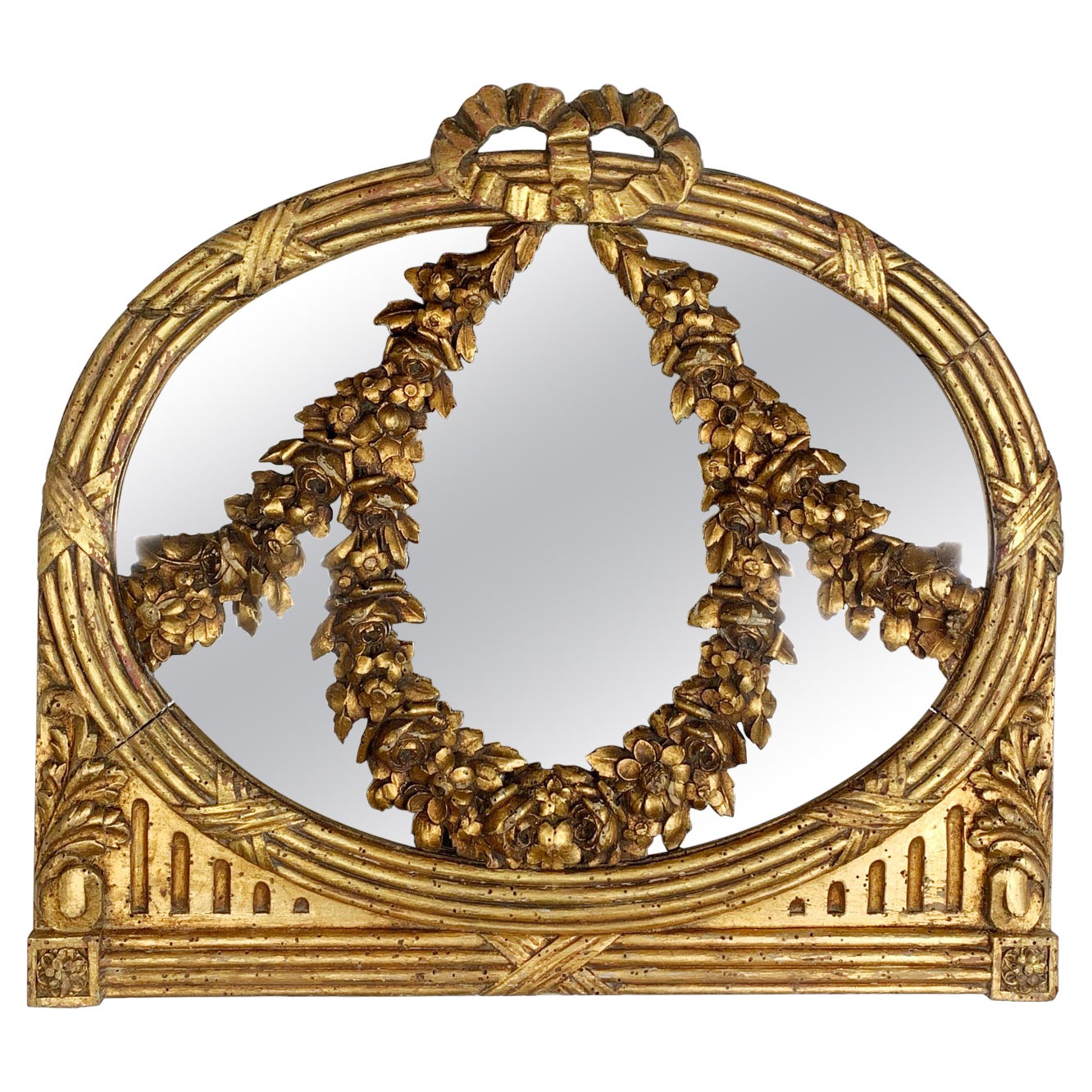 18th Century Carved Gold Gilt Wood Floral Swags Mirror