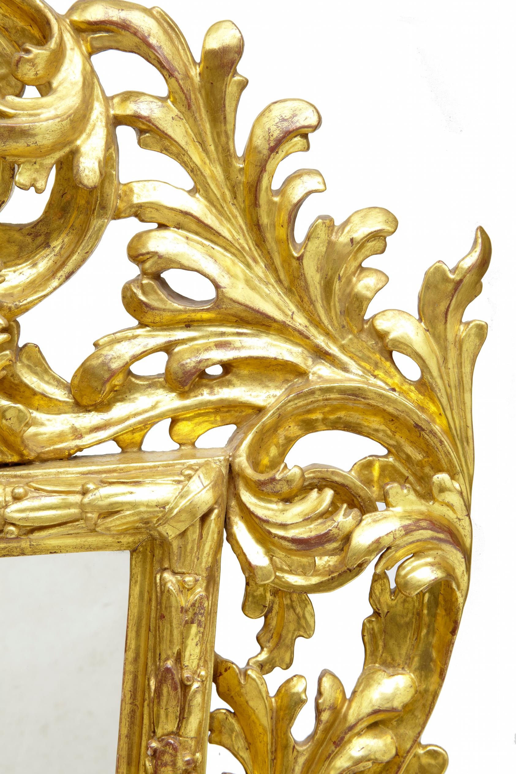 Hand-Carved 18th Century Carved Italian Rococo Giltwood Mirror