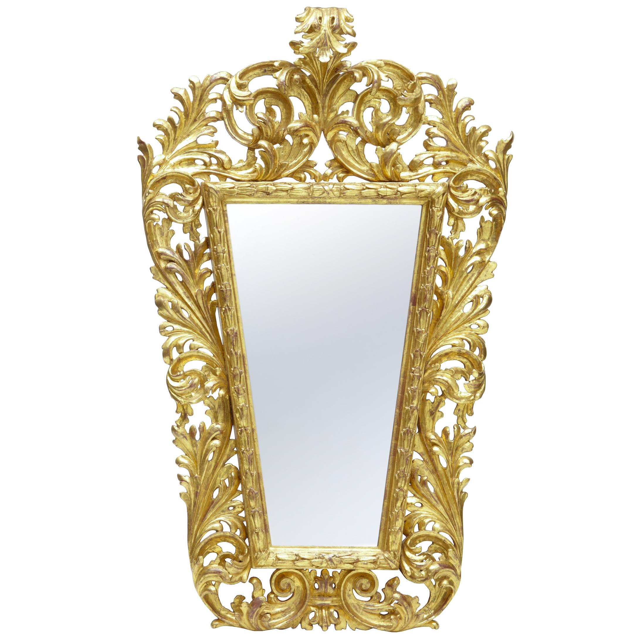 18th Century Carved Italian Rococo Giltwood Mirror