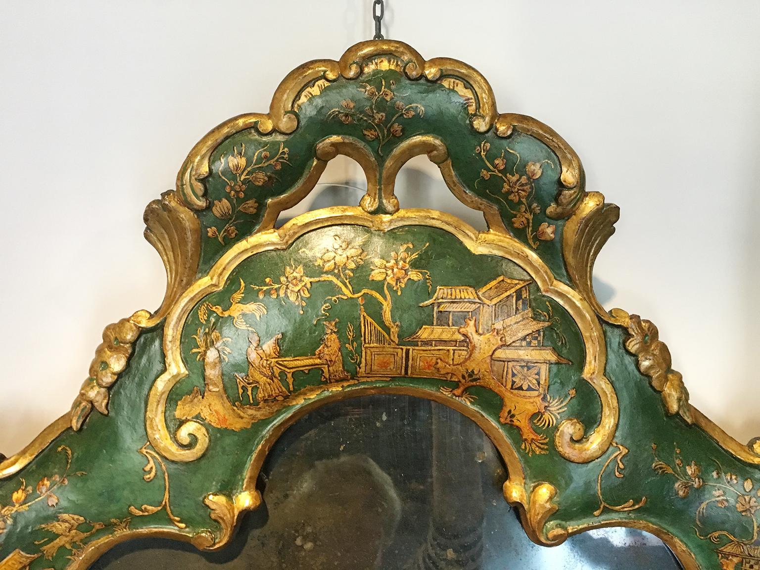 Rococo 18th Century Carved Lacquered Partially Gilded Venice Wall Mirror, circa 1760