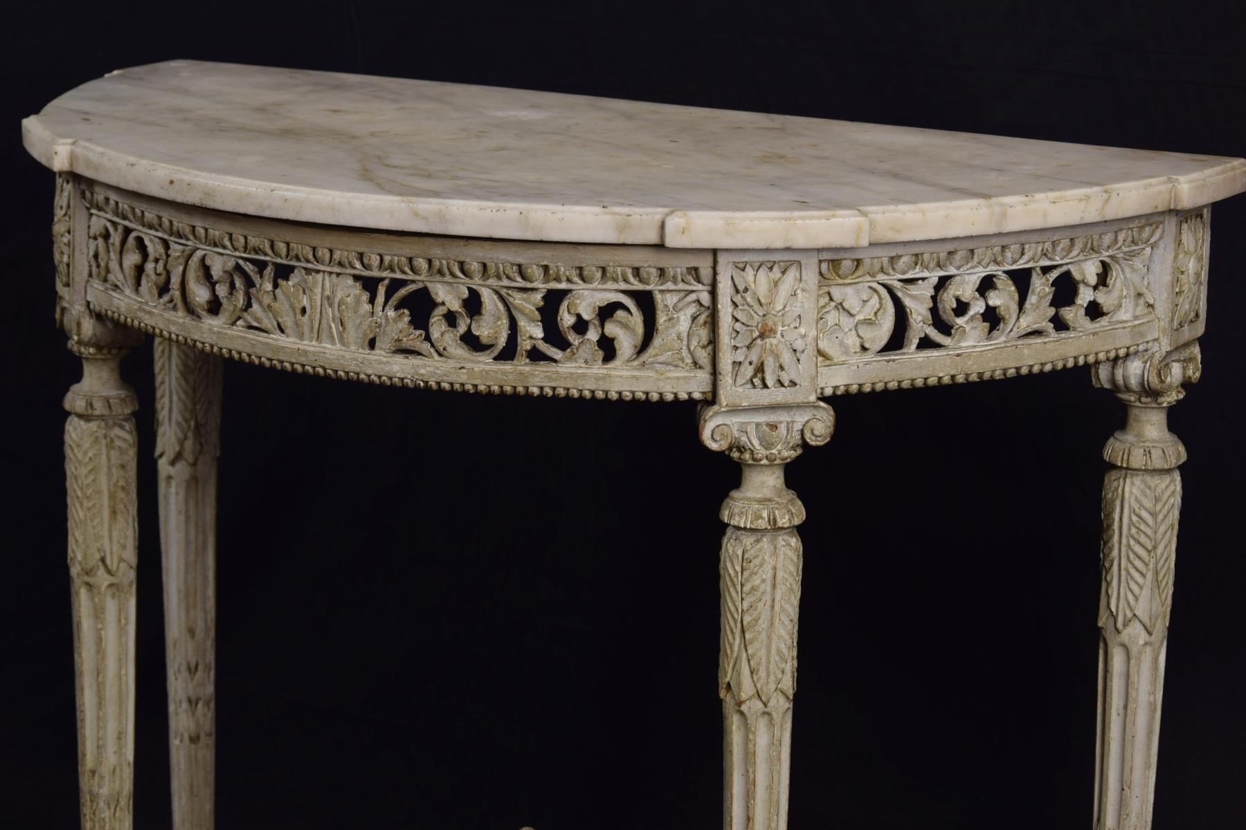 18th Century Carved Lacquered Wood Half-Moon French Console Table 3