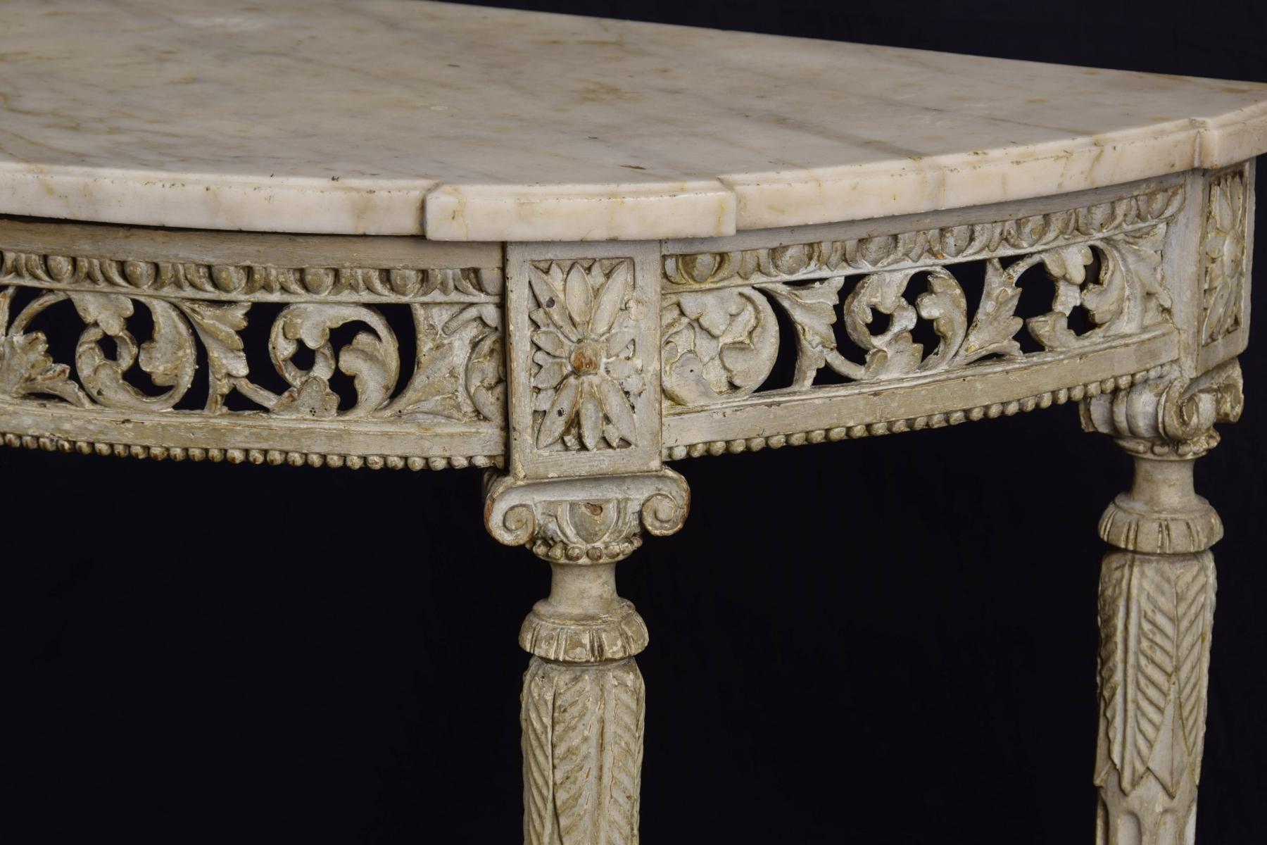 18th Century Carved Lacquered Wood Half-Moon French Console Table 5