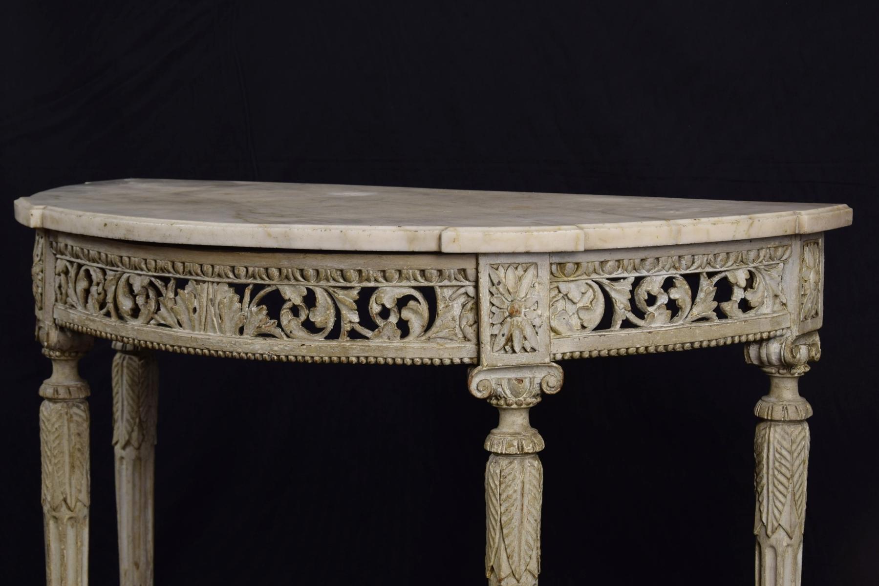 18th Century Carved Lacquered Wood Half-Moon French Console Table 6