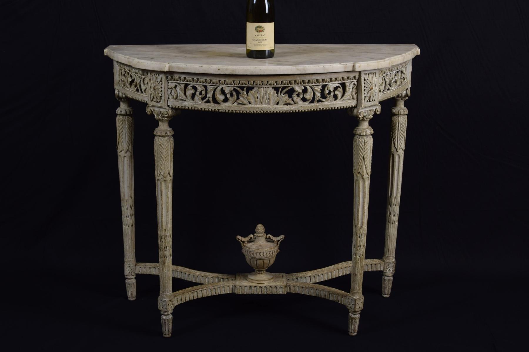 18th Century Carved Lacquered Wood Half-Moon French Console Table 8