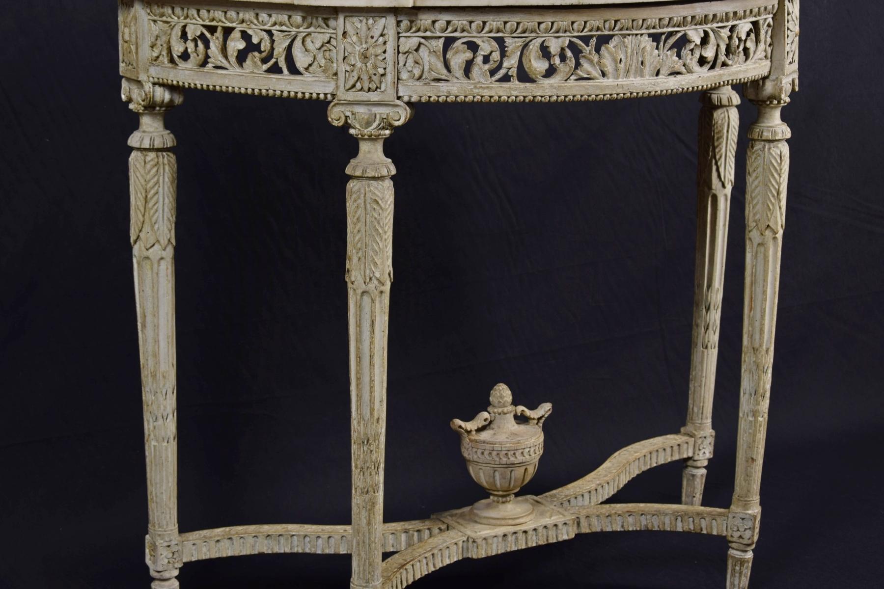 18th Century Carved Lacquered Wood Half-Moon French Console Table 9