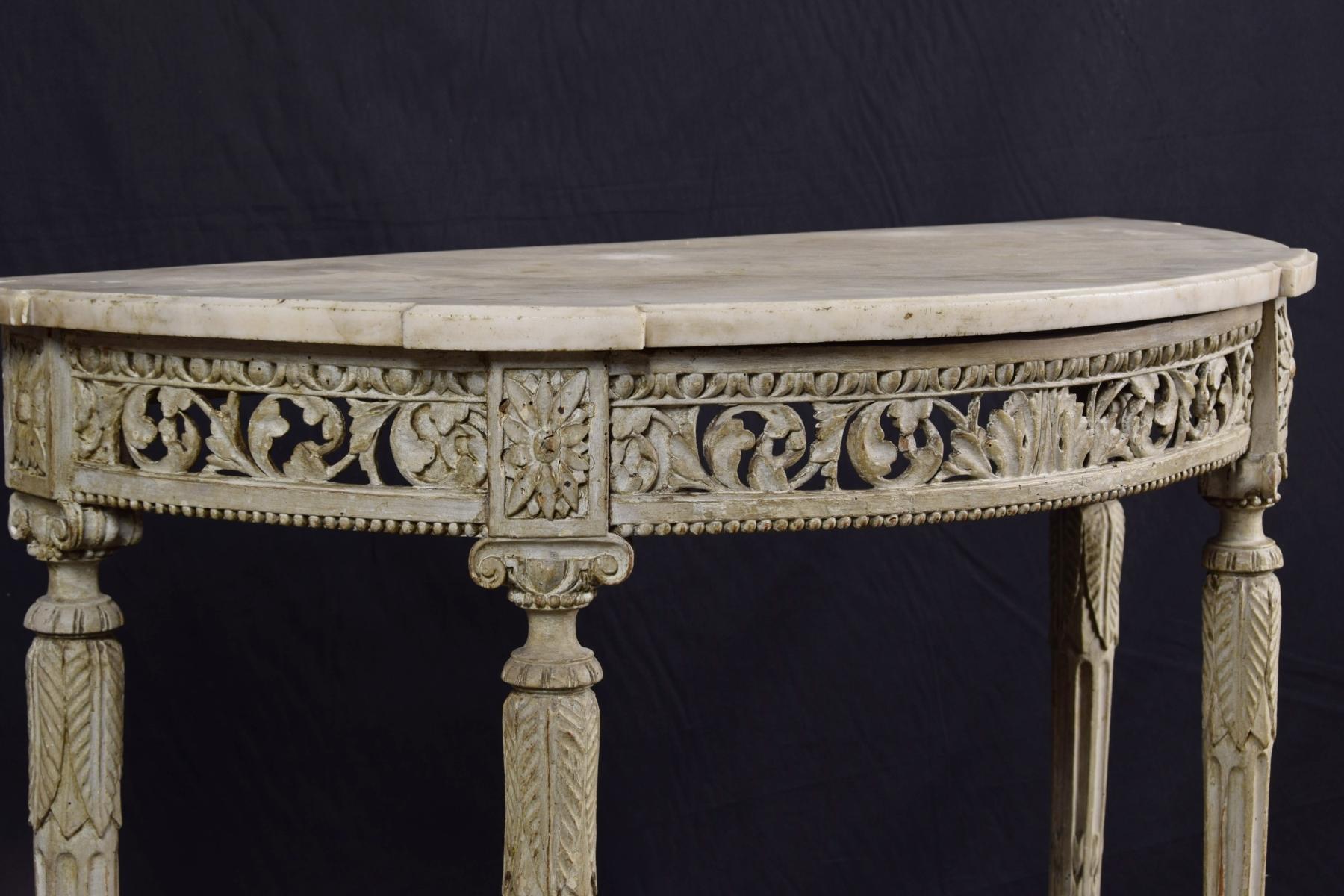 18th Century Carved Lacquered Wood Half-Moon French Console Table 11