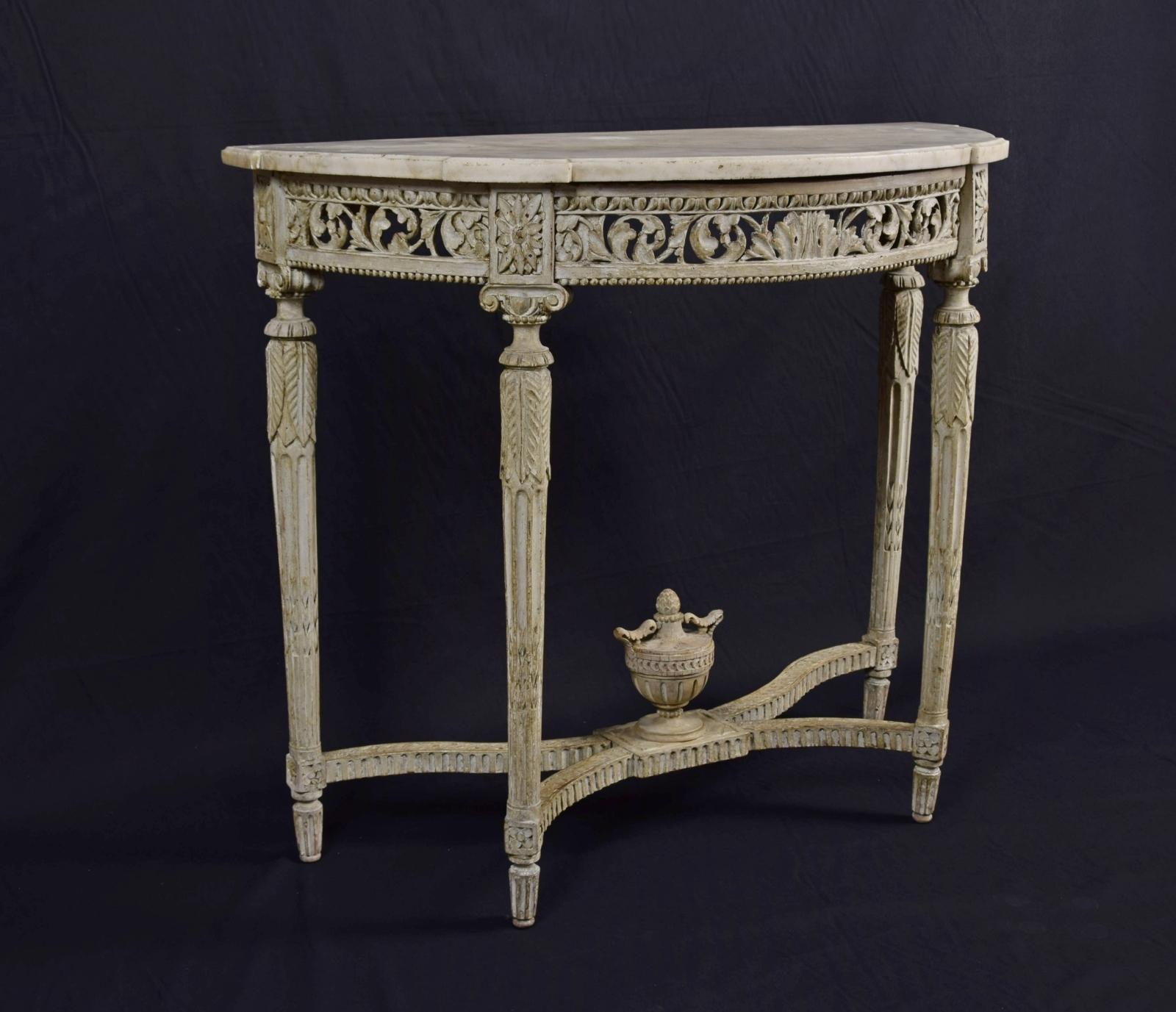 Louis XVI 18th Century Carved Lacquered Wood Half-Moon French Console Table