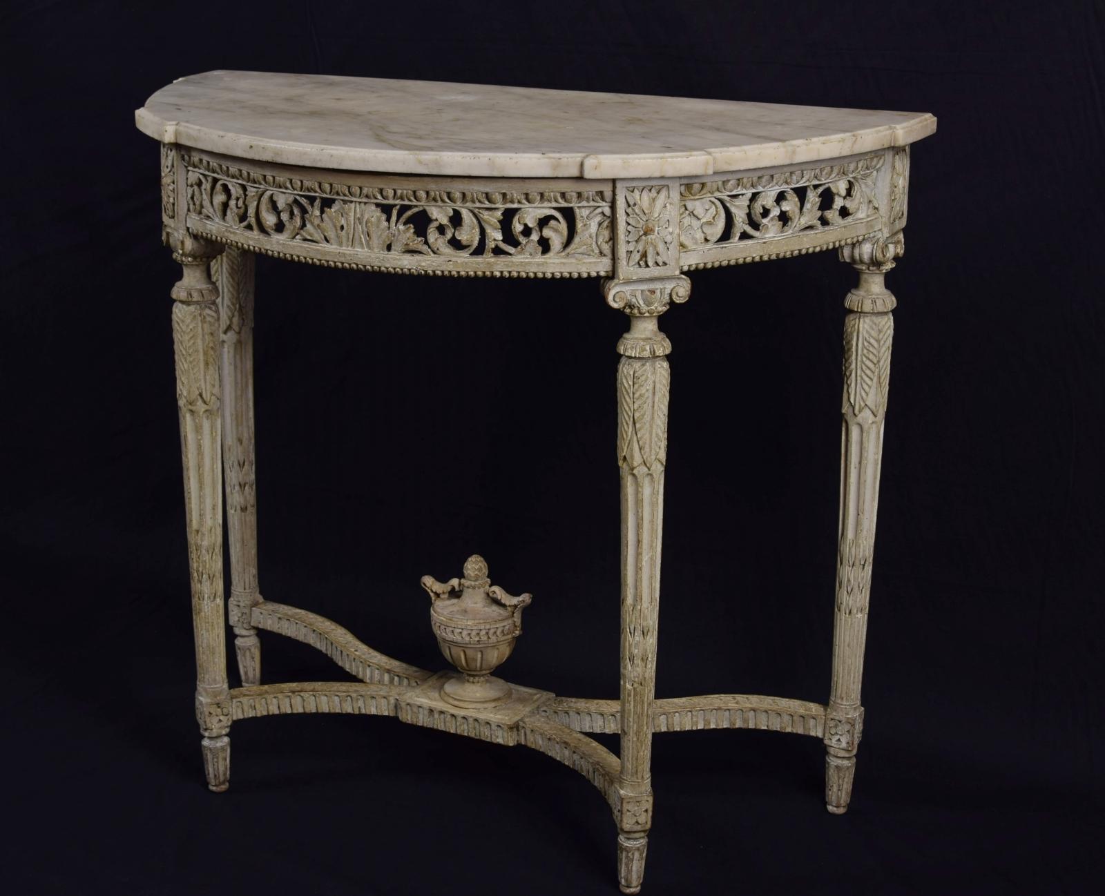 18th Century Carved Lacquered Wood Half-Moon French Console Table 1