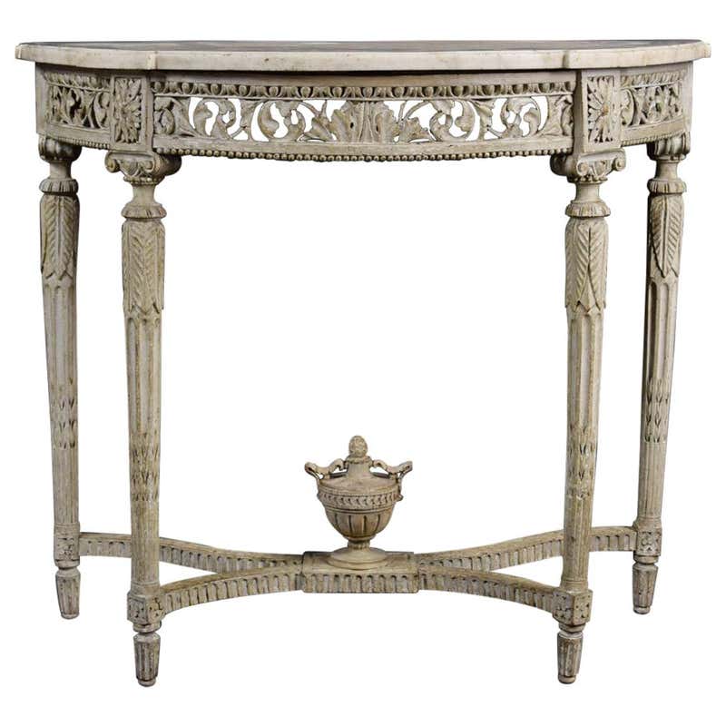 18th Century Carved Lacquered Wood Half-Moon French Console Table at ...