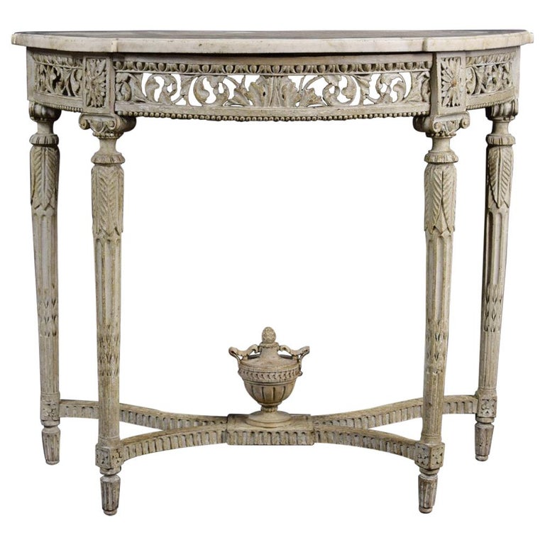18th Century Carved Lacquered Wood Half Moon French Console Table