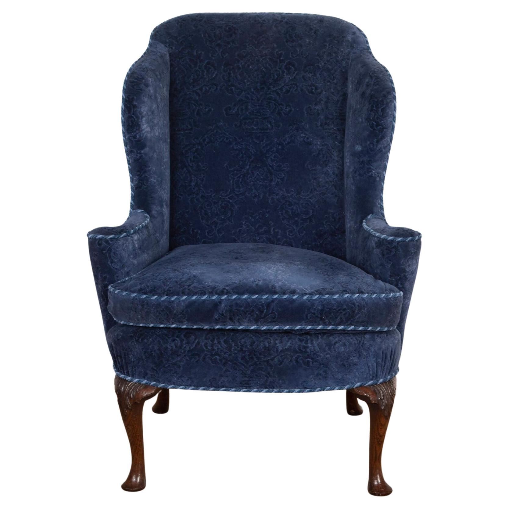 Chippendale Wing Chair on Carved Legs with Claw and Ball Feet at