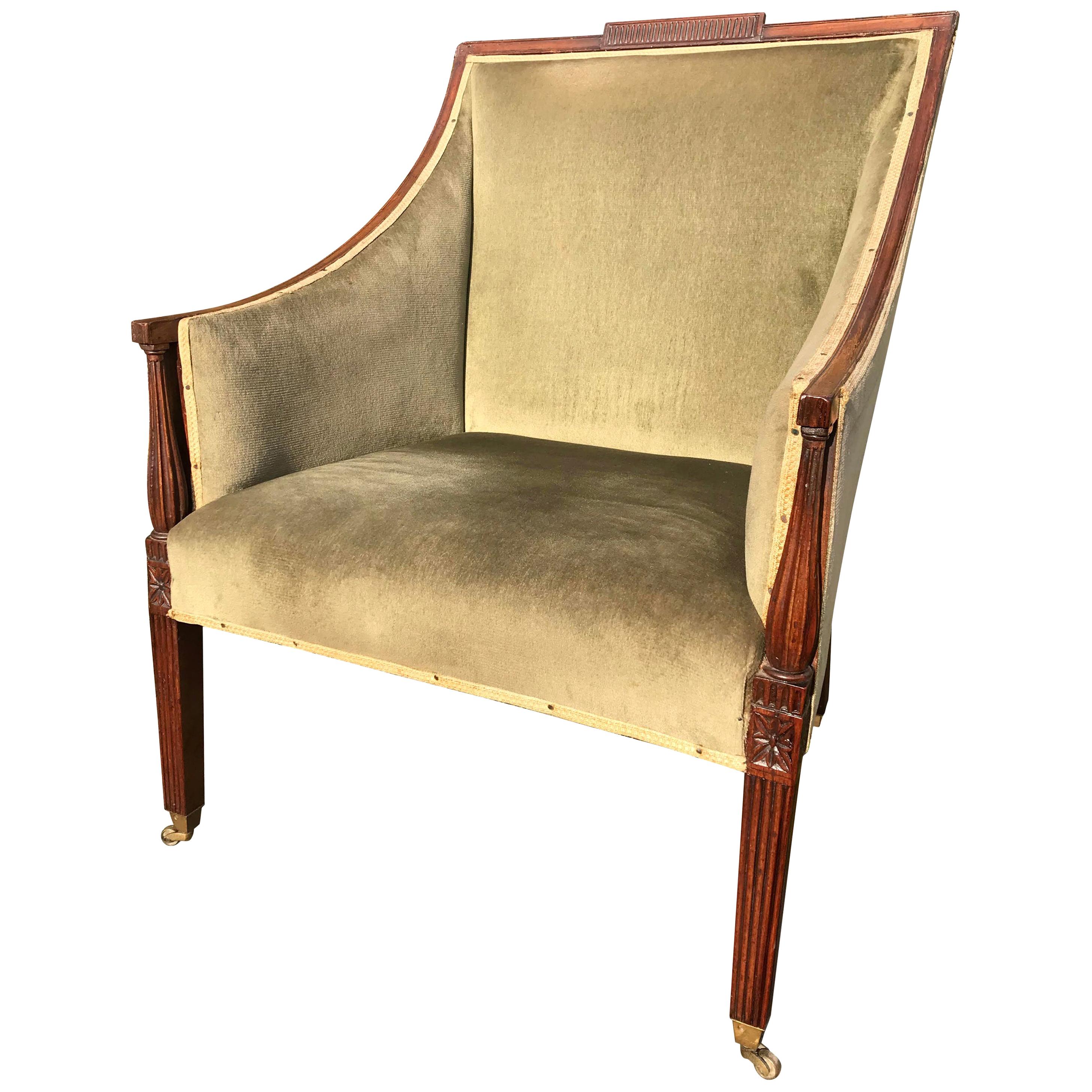 18th Century Carved Mahogany Library Bergère Armchair