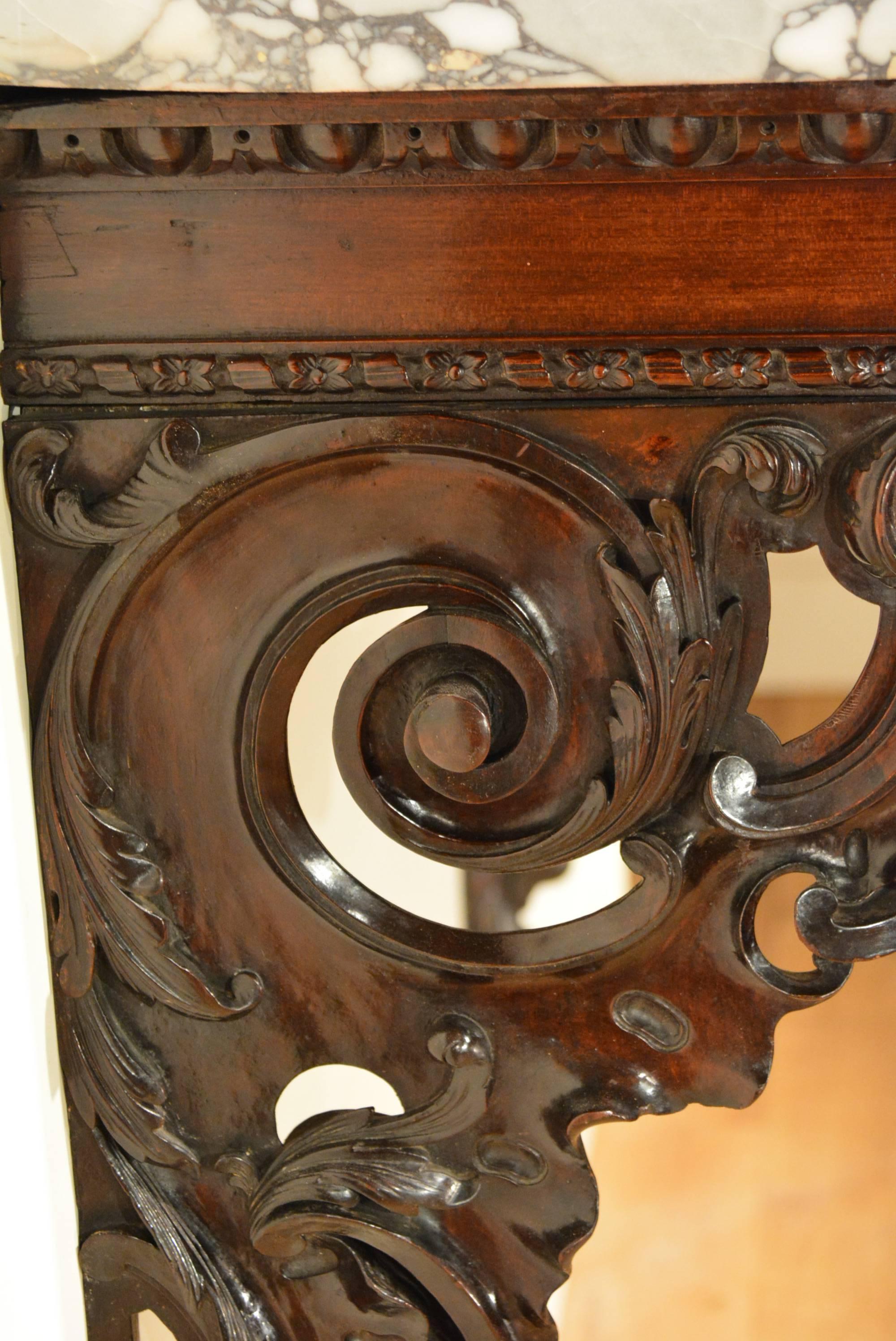 Georgian 18th Century Carved Mahogany Marble Top Console Table For Sale