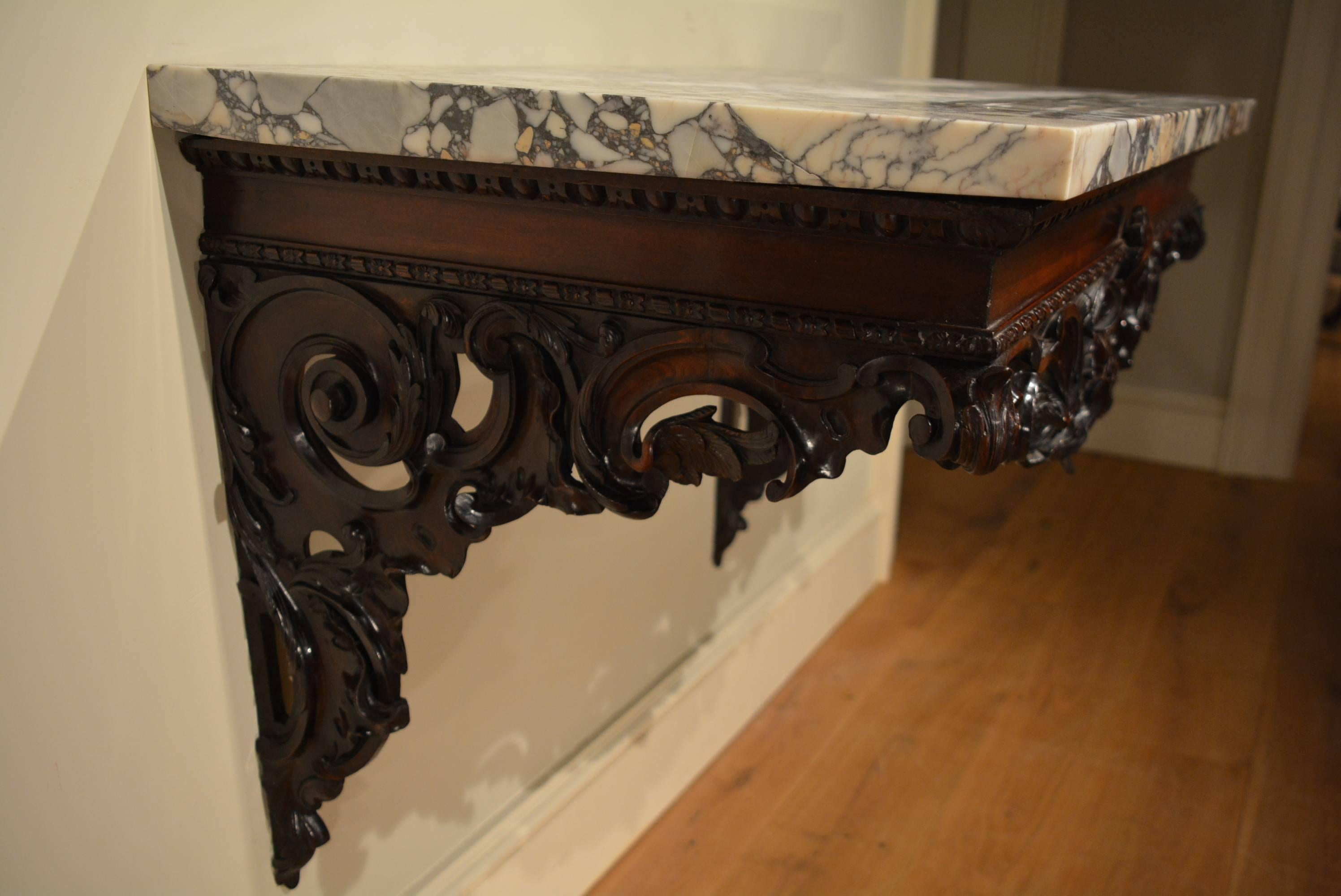 British 18th Century Carved Mahogany Marble Top Console Table For Sale