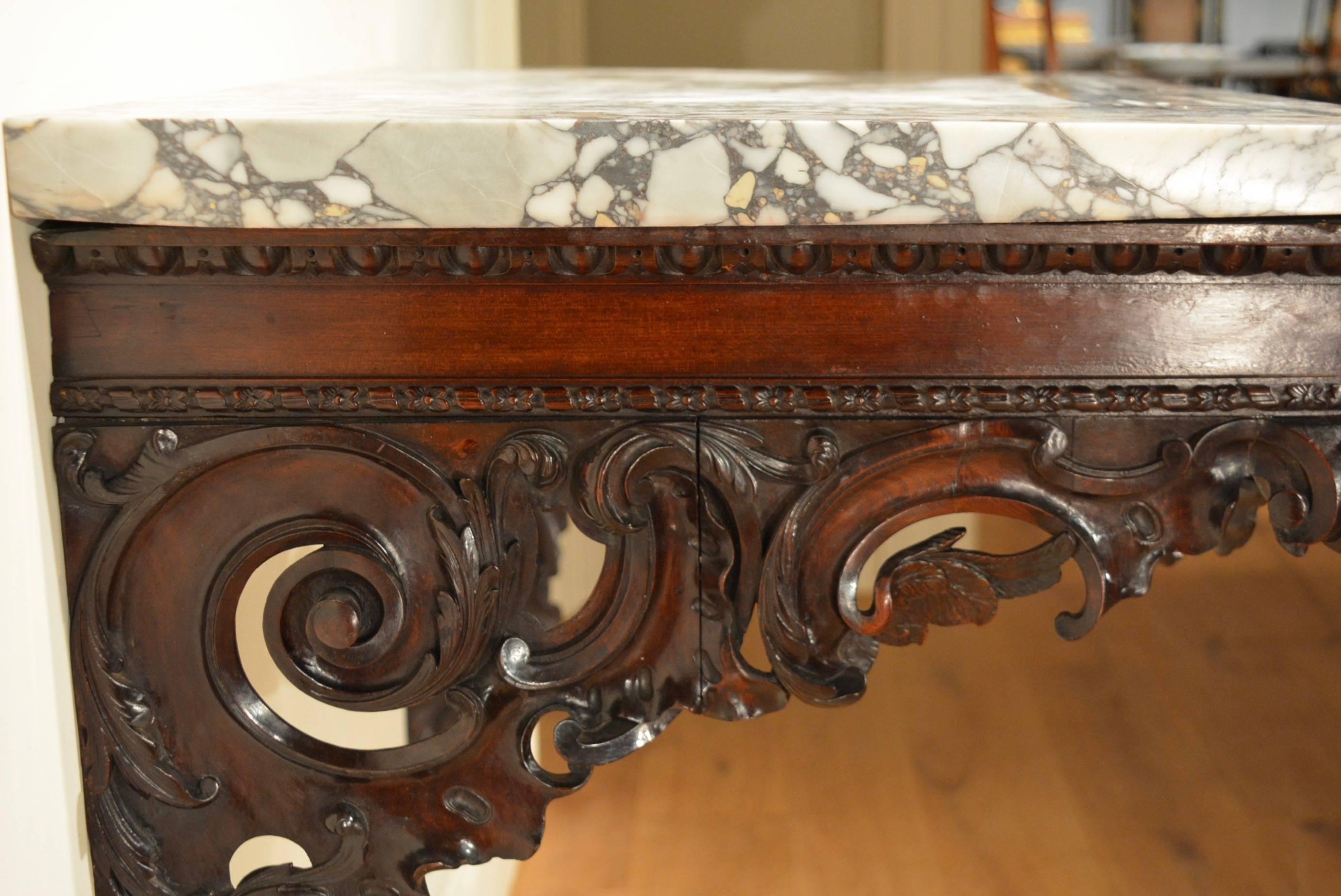 18th Century Carved Mahogany Marble Top Console Table In Good Condition For Sale In Salisbury Wiltshire, GB