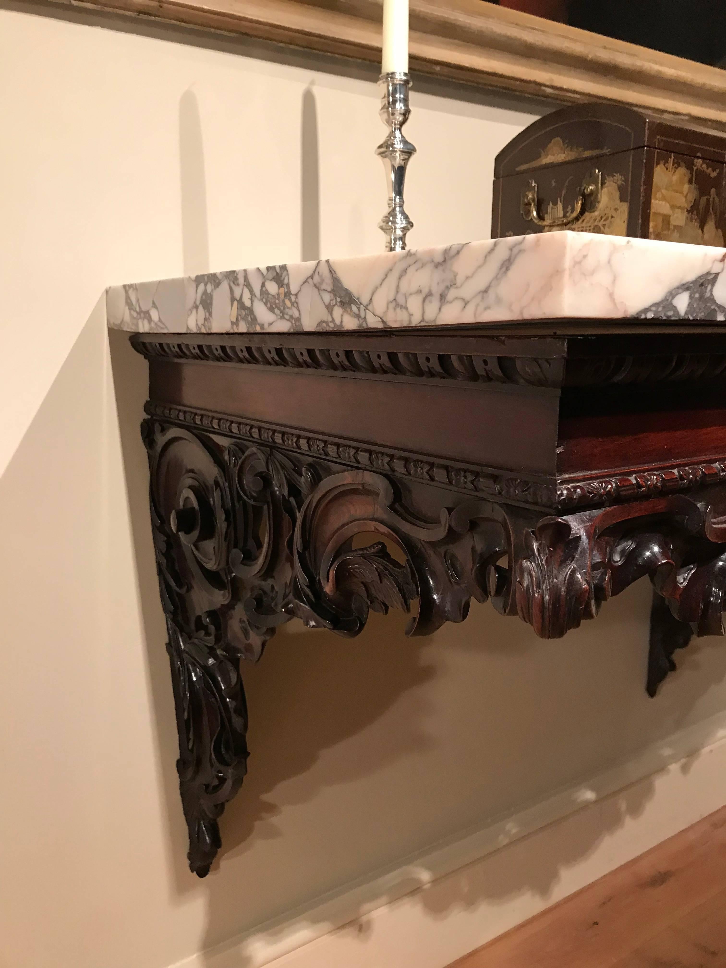 18th Century Carved Mahogany Marble Top Console Table For Sale 1