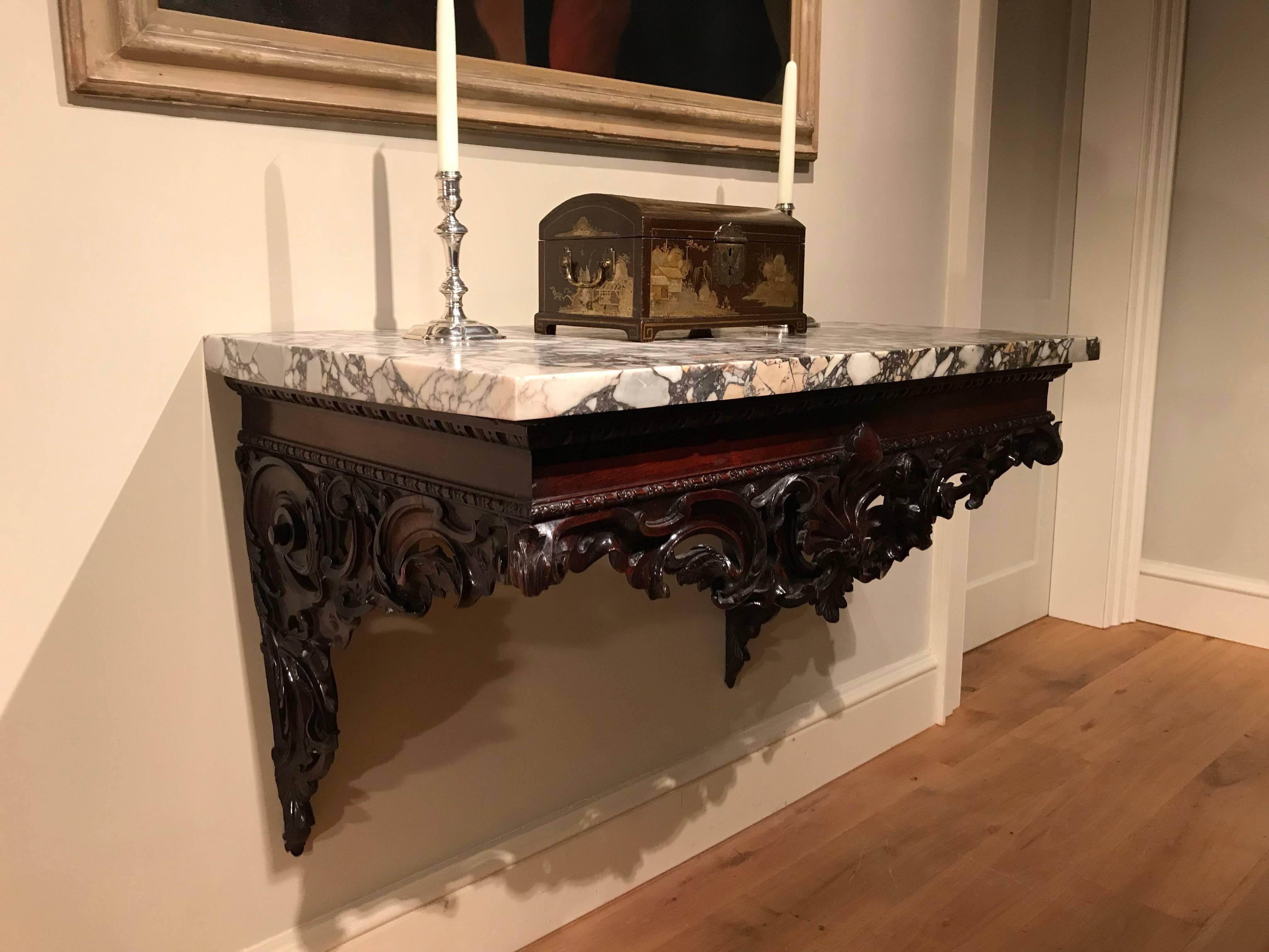 18th Century Carved Mahogany Marble Top Console Table For Sale 2