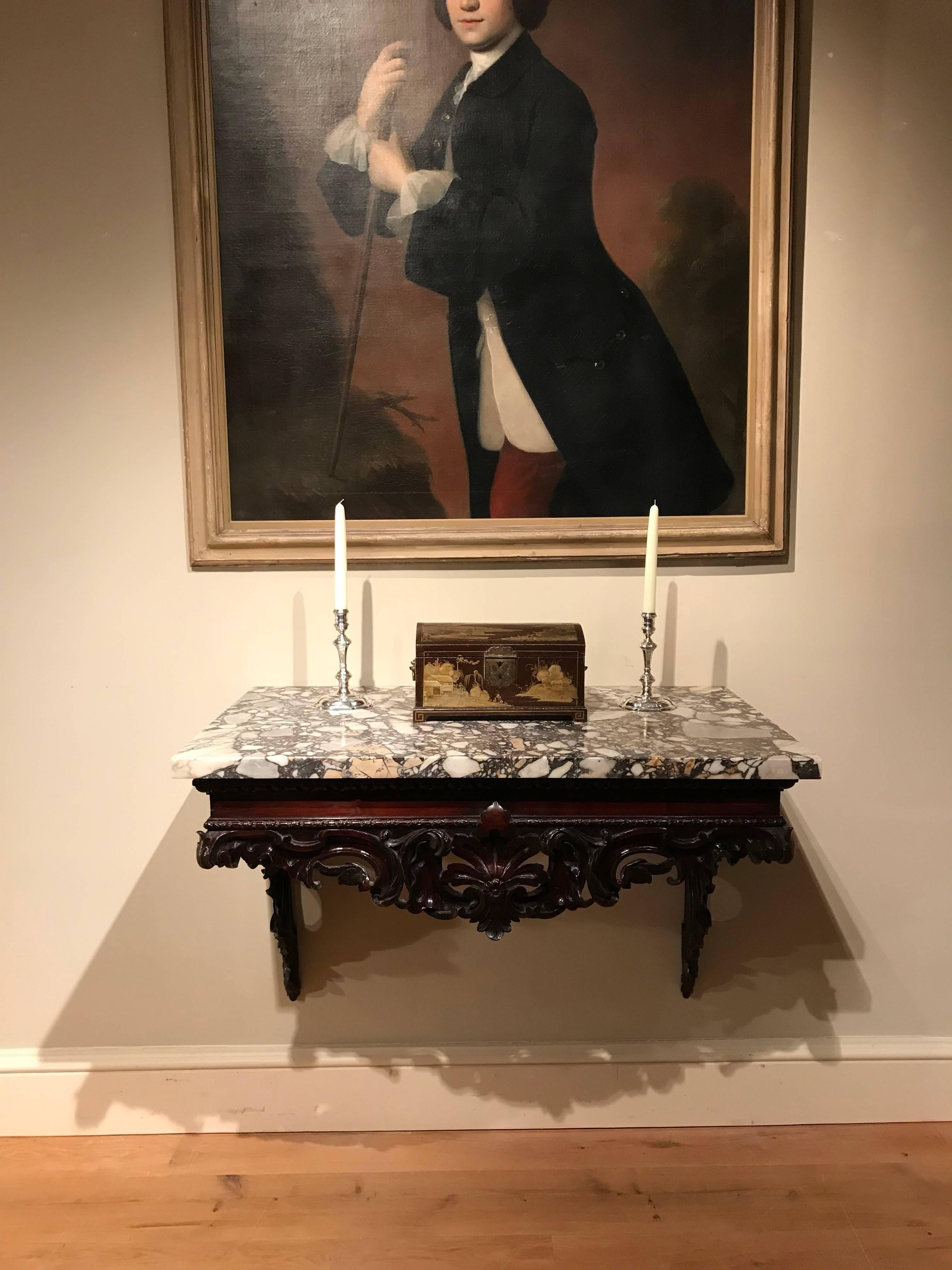 18th Century Carved Mahogany Marble Top Console Table For Sale 4
